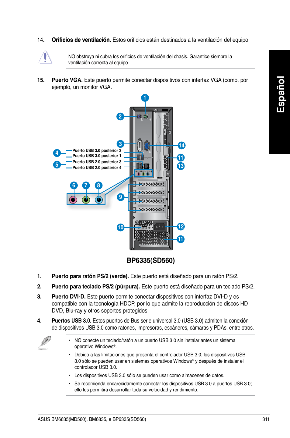 Es pa ño l es pa ño l | Asus BP6335 User Manual | Page 313 / 510