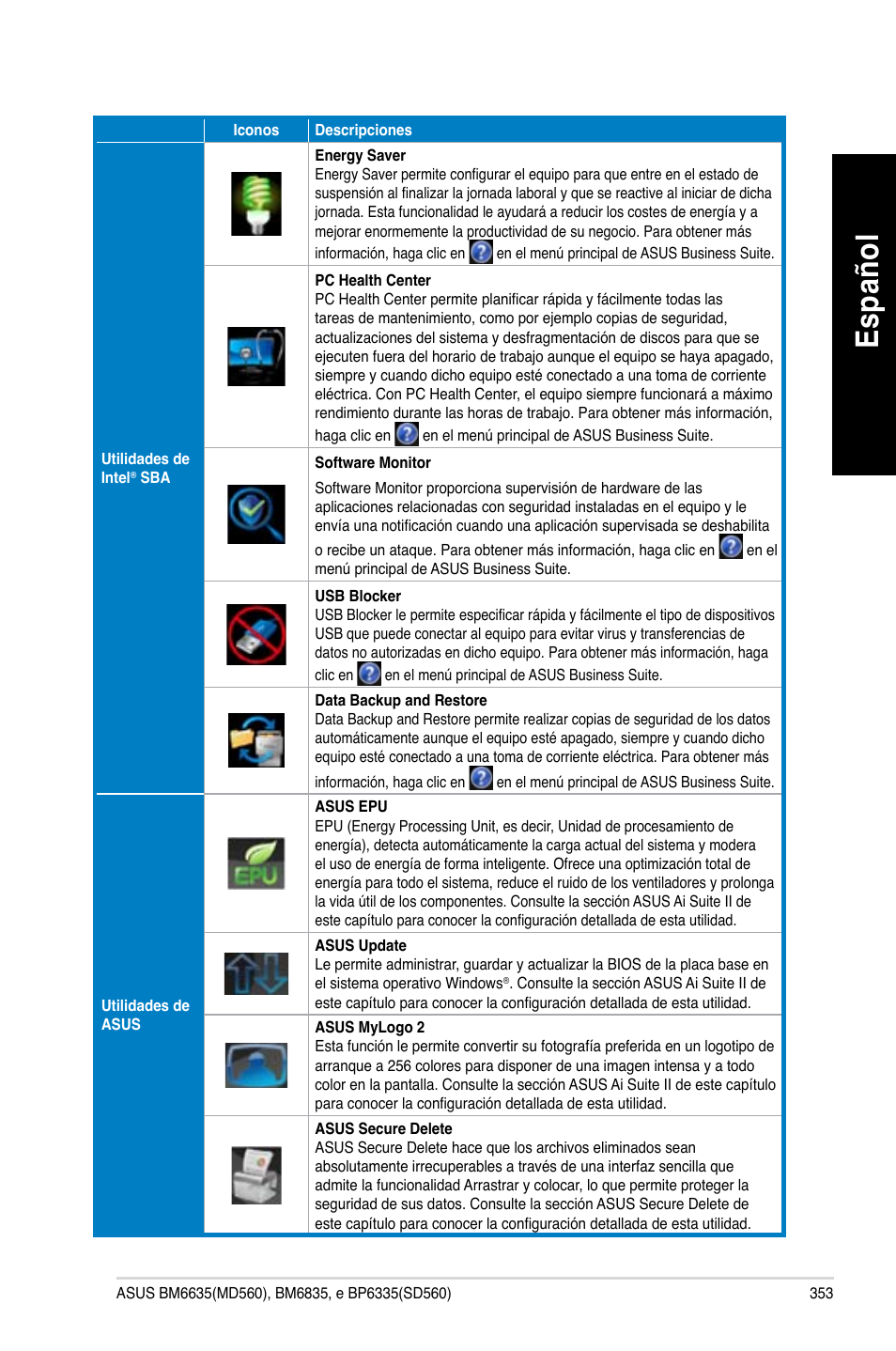 Es pa ño l es pa ño l | Asus BP6335 User Manual | Page 355 / 510