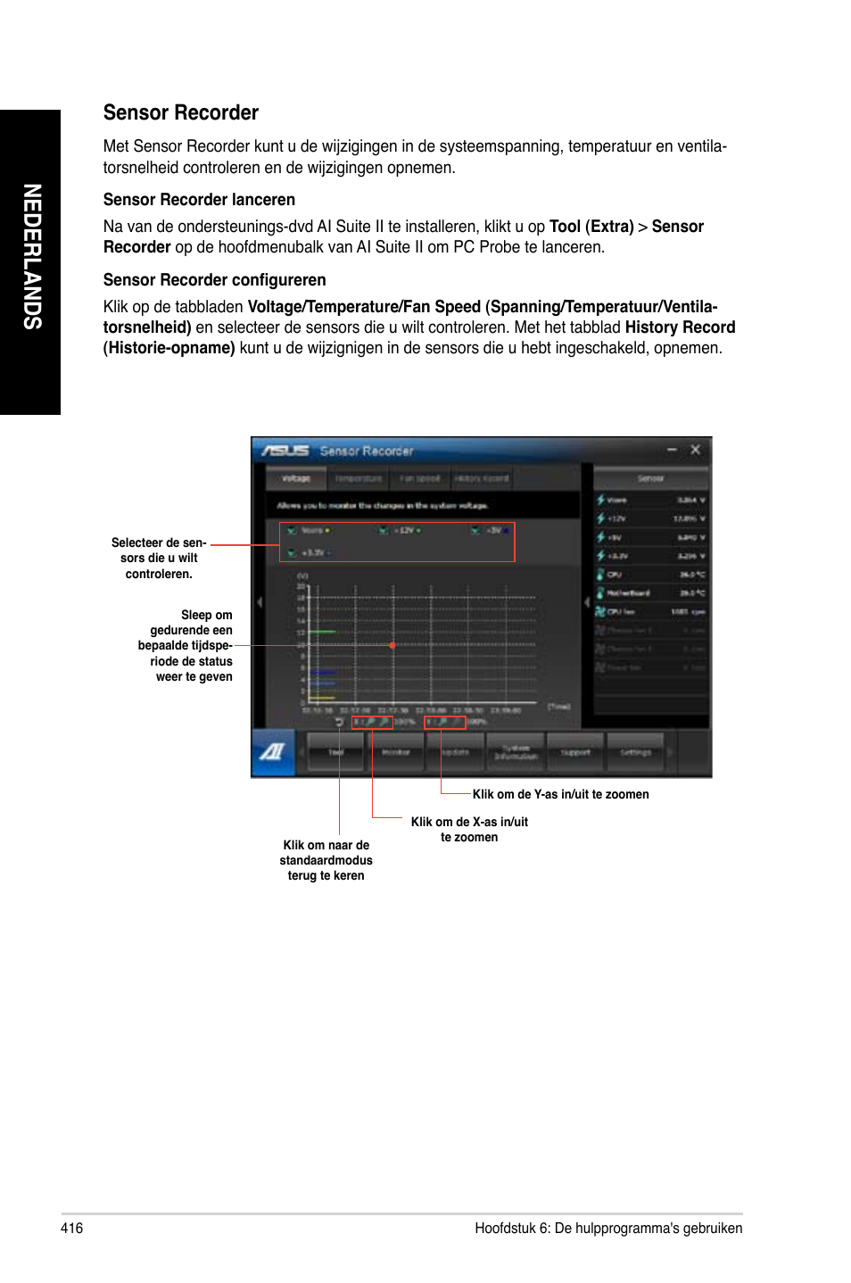 Nederlands, Sensor recorder | Asus BP6335 User Manual | Page 418 / 510