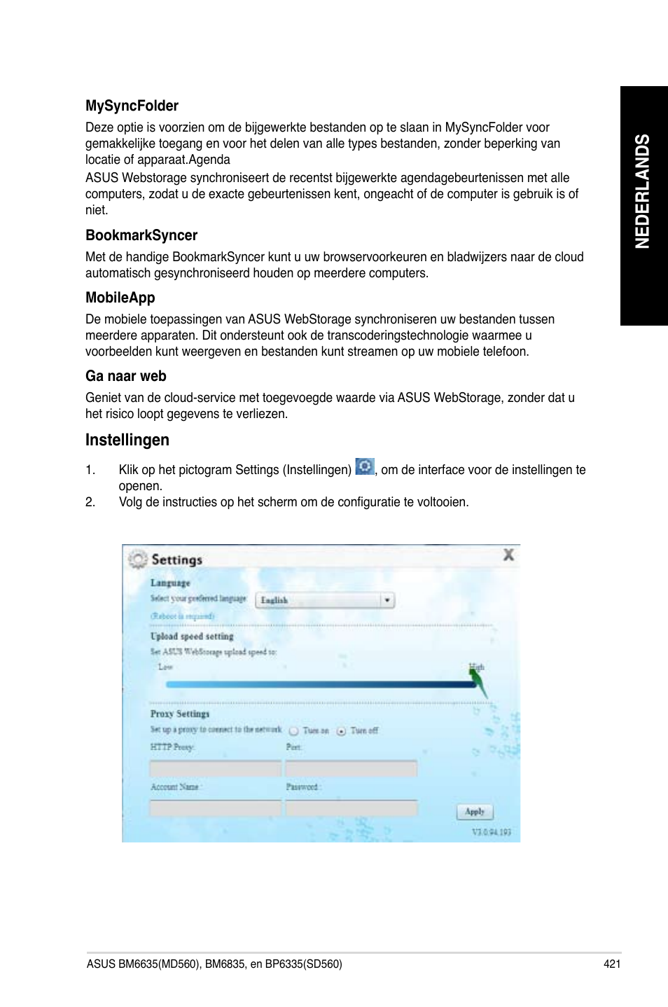 Nederlands, Instellingen | Asus BP6335 User Manual | Page 423 / 510