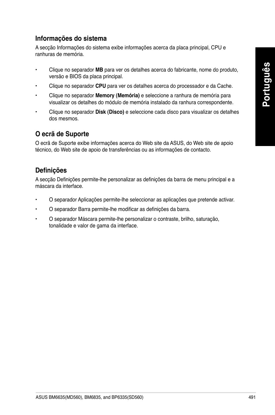 Po rtu gu ês po rtu gu ês | Asus BP6335 User Manual | Page 493 / 510