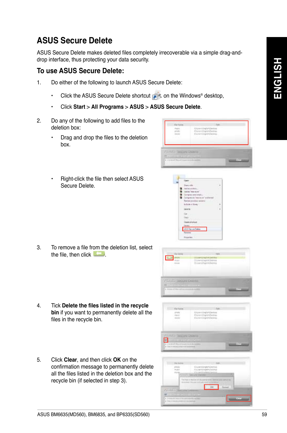 Asus secure delete, En gl is h en gl is h, Asus.secure.delete | Asus BP6335 User Manual | Page 61 / 510