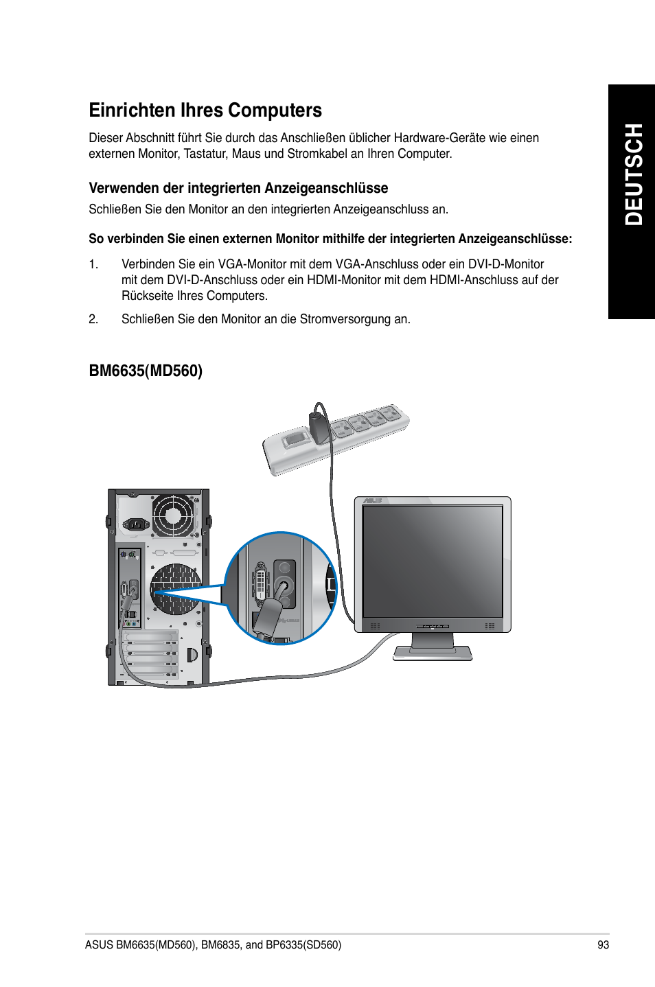 Einrichten ihres computers, De ut sc h de ut sc h | Asus BP6335 User Manual | Page 95 / 510