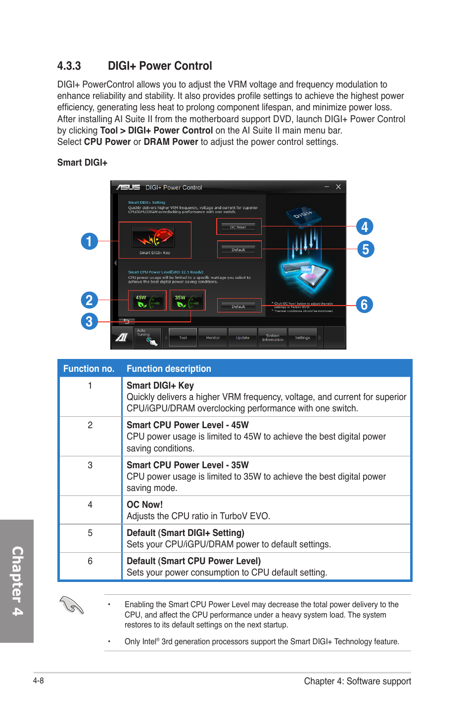 3 digi+ power control, Digi+ power control -8, Chapter 4 | Asus P8Z77-V LE PLUS User Manual | Page 116 / 174