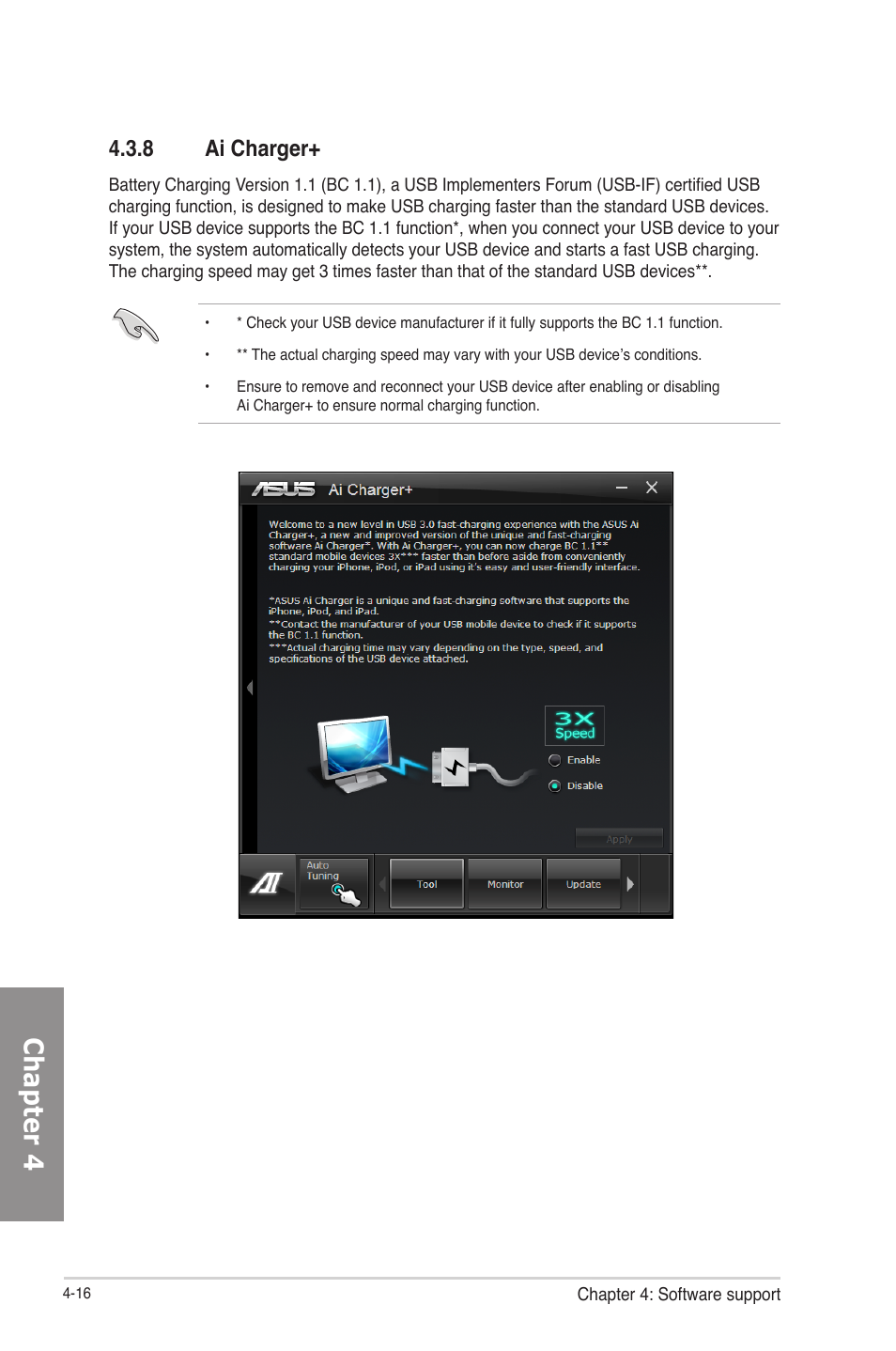 8 ai charger, Ai charger+ -16, Chapter 4 | Asus P8Z77-V LE PLUS User Manual | Page 124 / 174