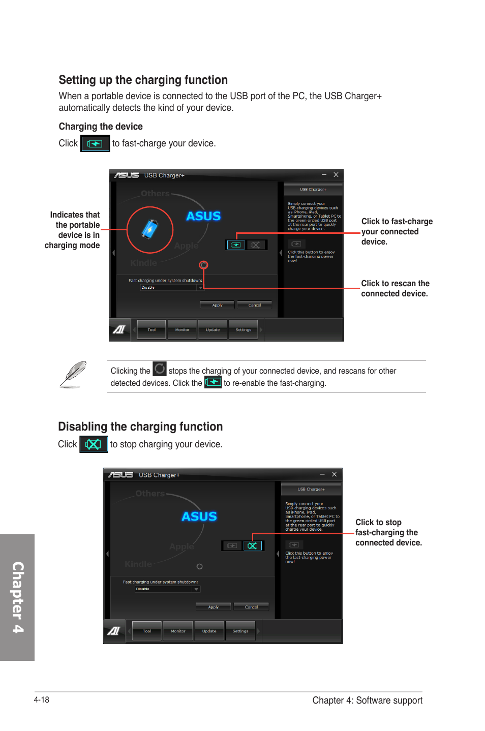 Chapter 4, Setting up the charging function, Disabling the charging function | Asus P8Z77-V LE PLUS User Manual | Page 126 / 174