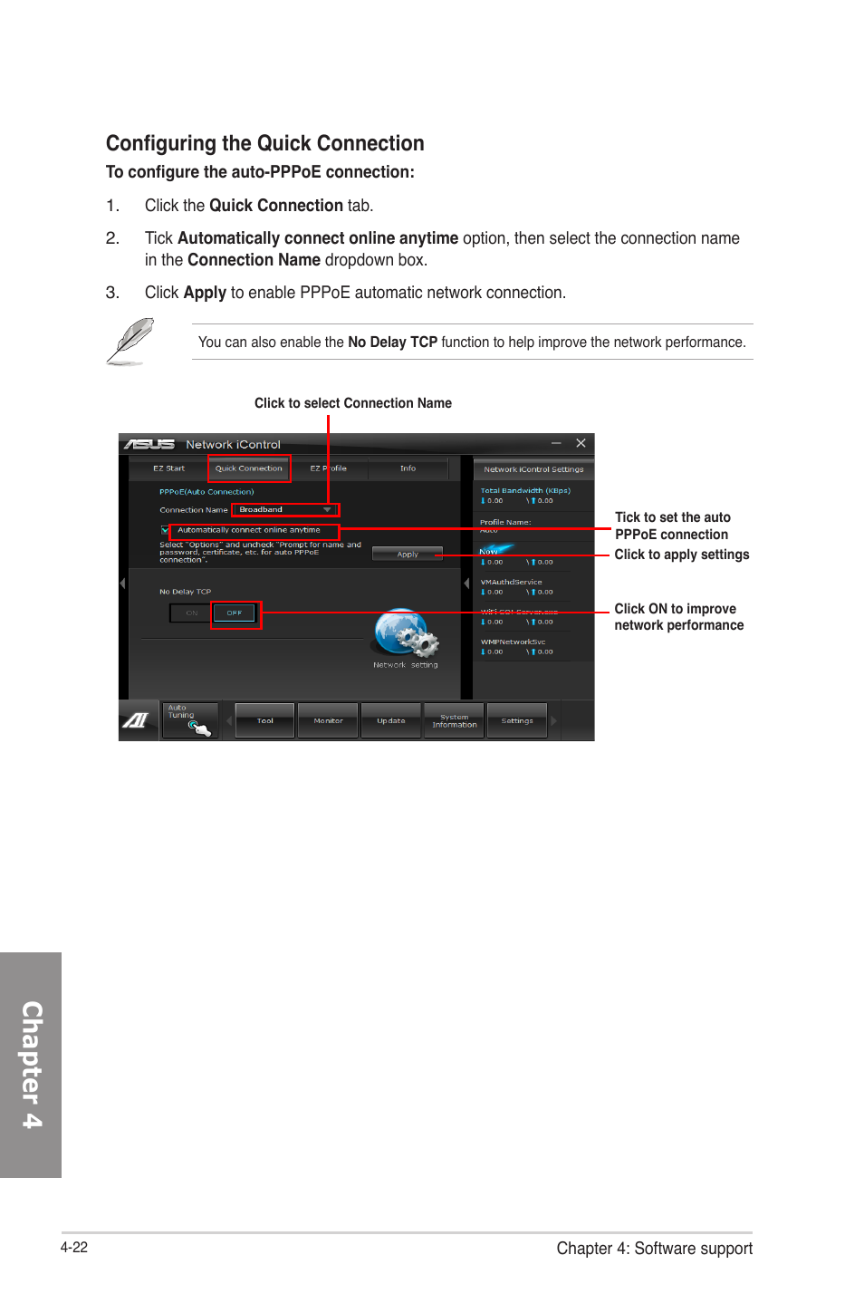 Chapter 4, Configuring the quick connection | Asus P8Z77-V LE PLUS User Manual | Page 130 / 174