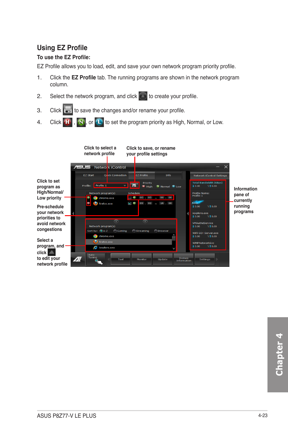 Chapter 4, Using ez profile | Asus P8Z77-V LE PLUS User Manual | Page 131 / 174