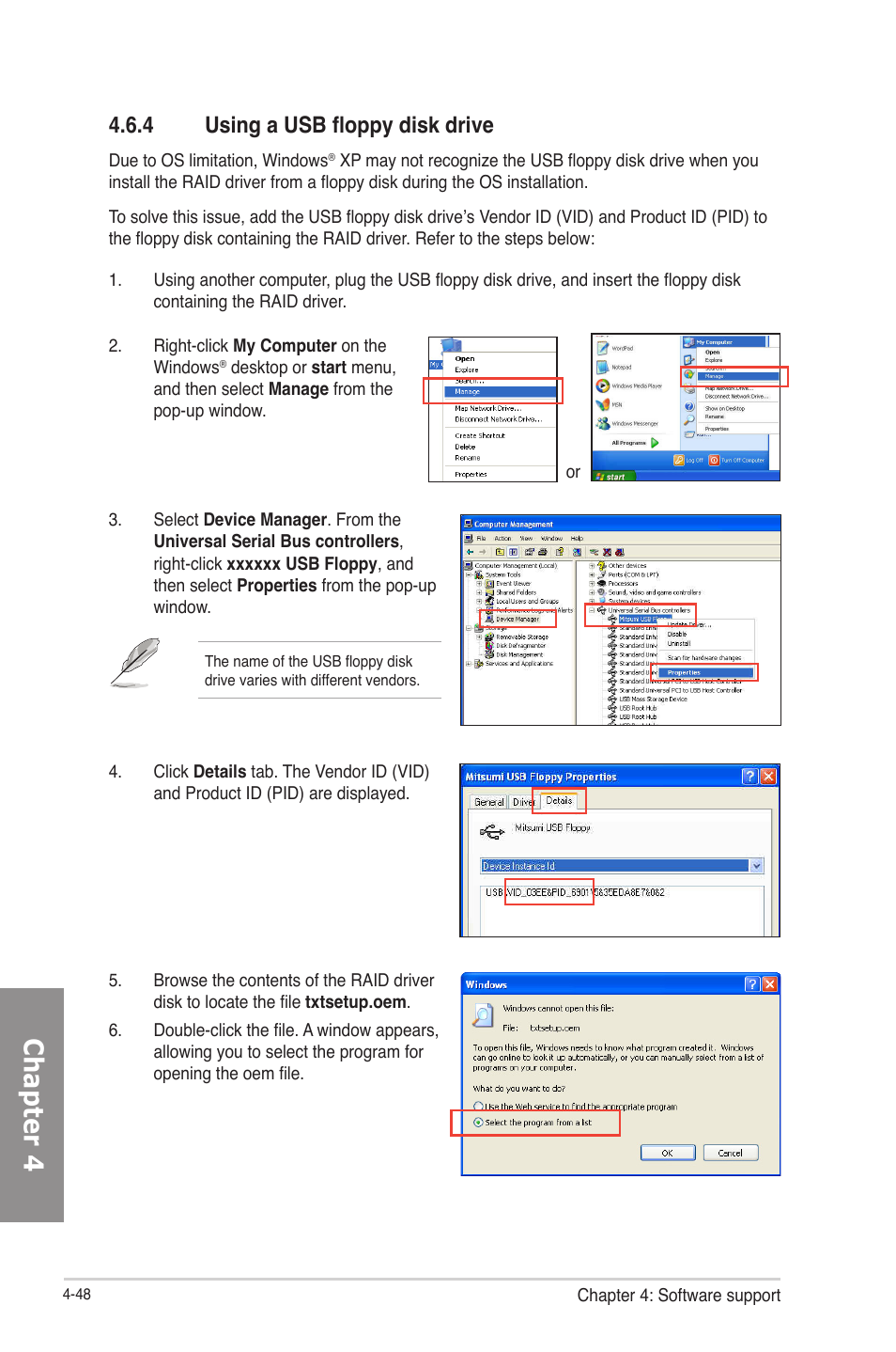 4 using a usb floppy disk drive, Using a usb floppy disk drive -48, Chapter 4 | Asus P8Z77-V LE PLUS User Manual | Page 156 / 174