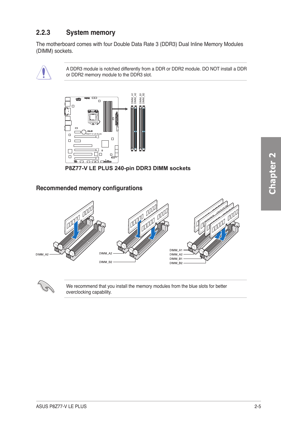 3 system memory, System memory -5, Chapter 2 | Asus P8Z77-V LE PLUS User Manual | Page 25 / 174