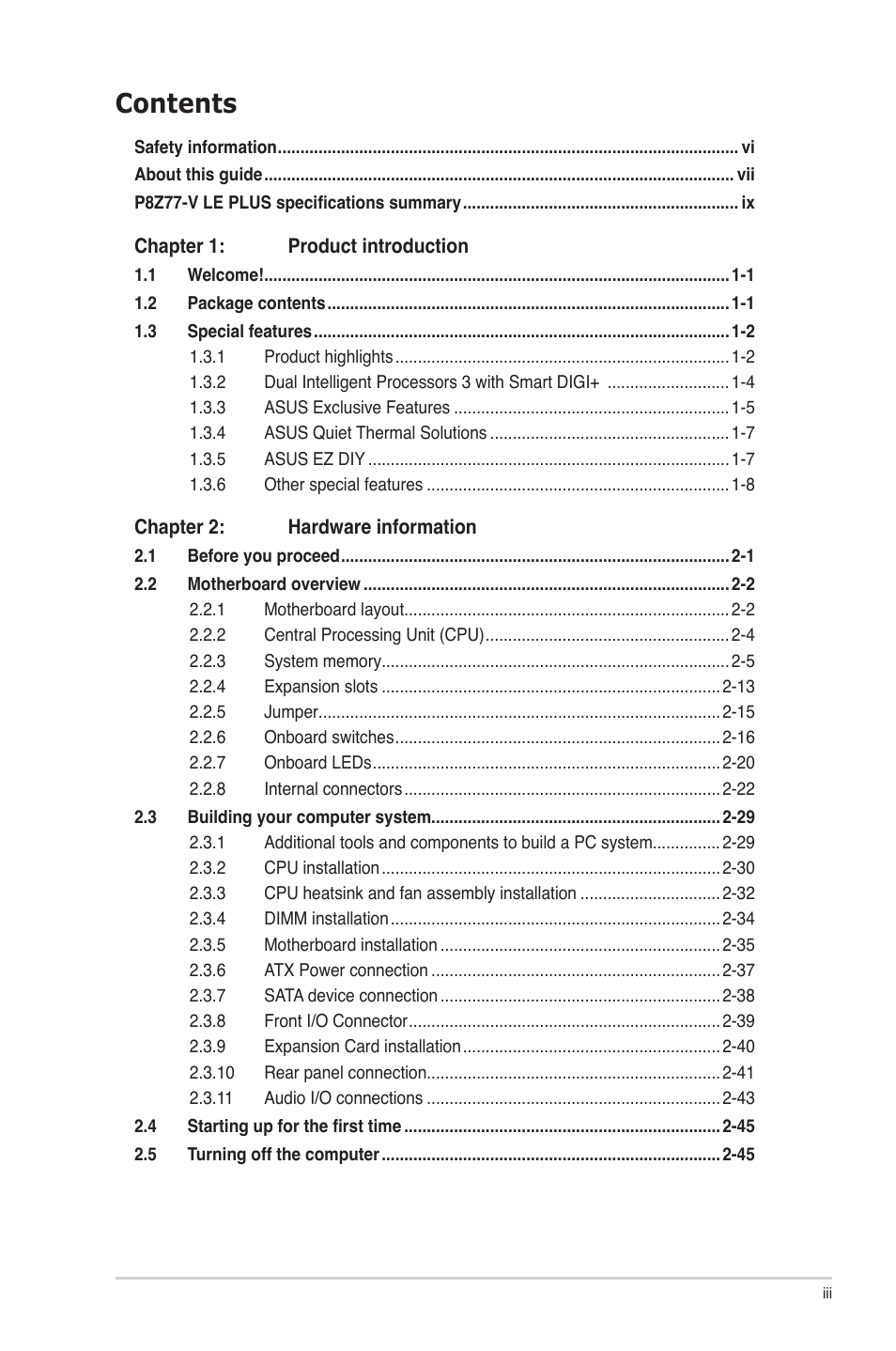 Asus P8Z77-V LE PLUS User Manual | Page 3 / 174