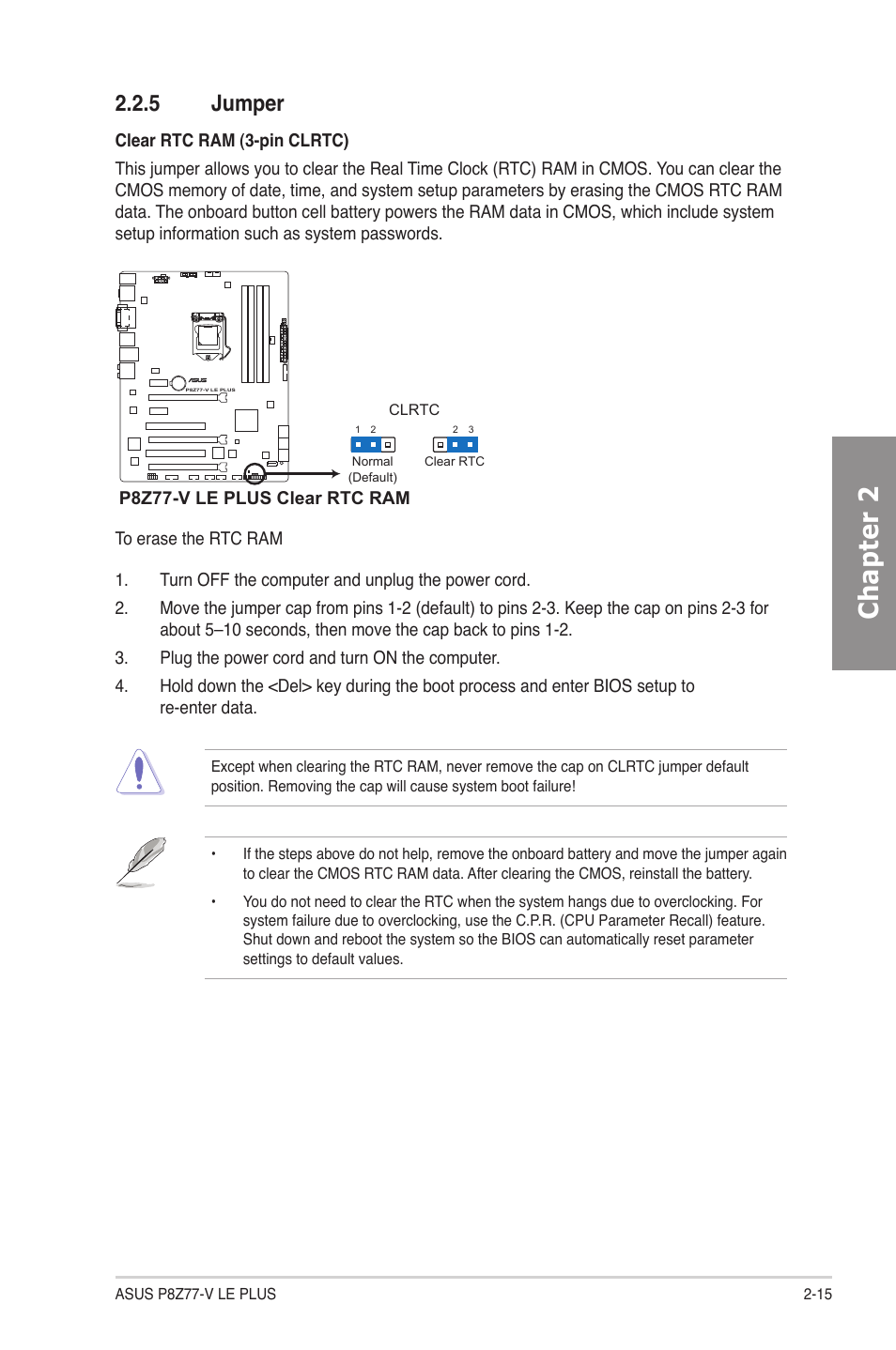 5 jumper, Jumper -15, Chapter 2 | Asus P8Z77-V LE PLUS User Manual | Page 35 / 174