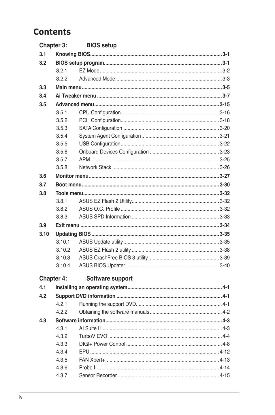 Asus P8Z77-V LE PLUS User Manual | Page 4 / 174