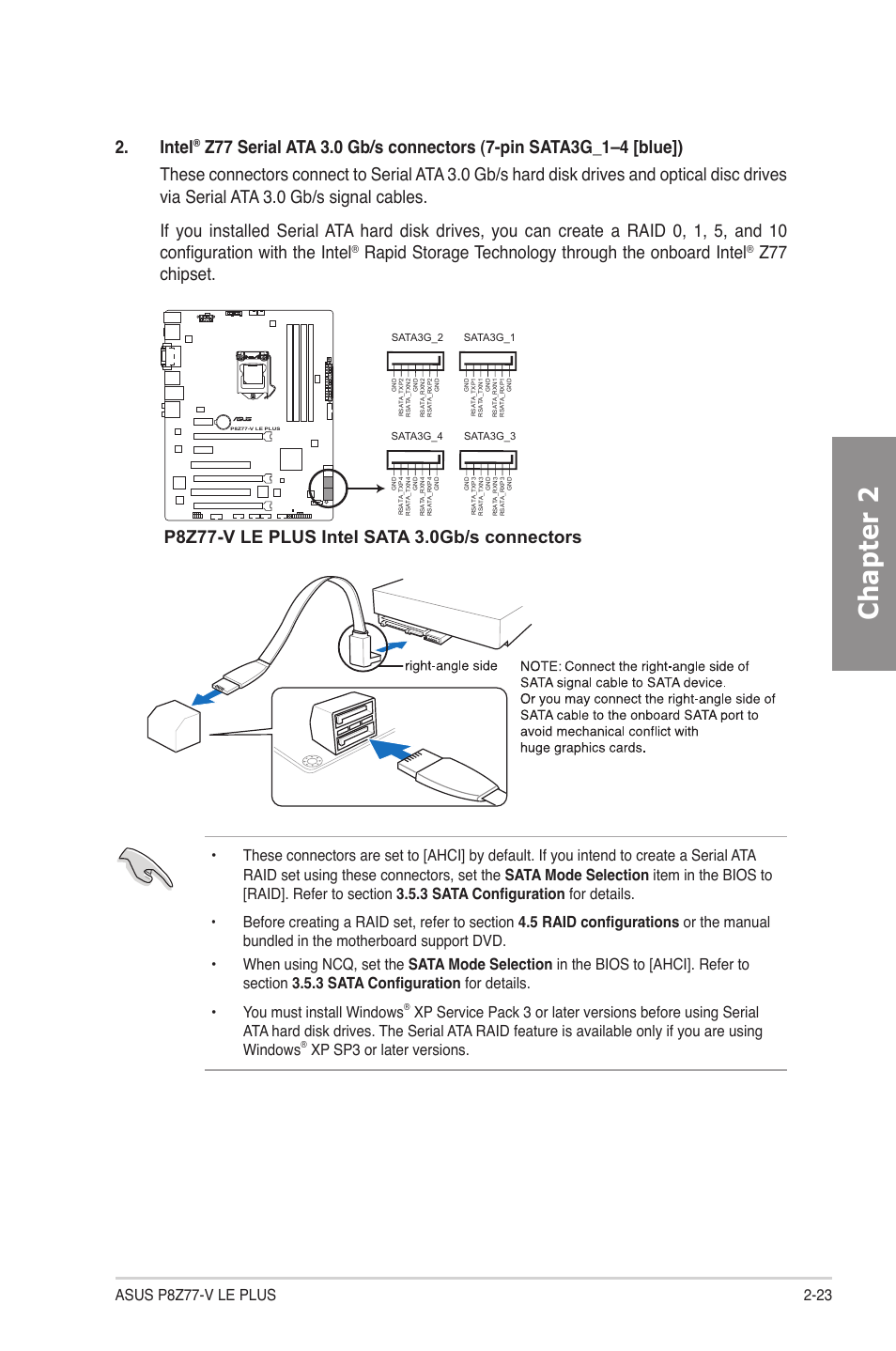 Chapter 2, Intel, Rapid storage technology through the onboard intel | Z77 chipset, Xp sp3 or later versions | Asus P8Z77-V LE PLUS User Manual | Page 43 / 174