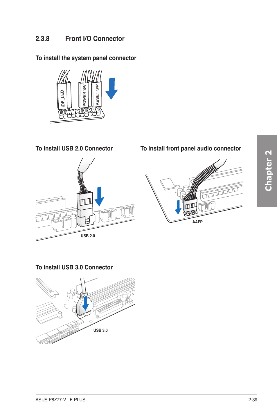 8 front i/o connector, Front i/o connector -39, Chapter 2 | Asus P8Z77-V LE PLUS User Manual | Page 59 / 174