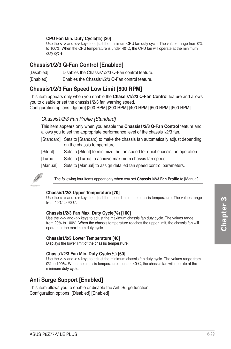 Chapter 3, Chassis1/2/3 q-fan control [enabled, Anti surge support [enabled | Asus P8Z77-V LE PLUS User Manual | Page 95 / 174