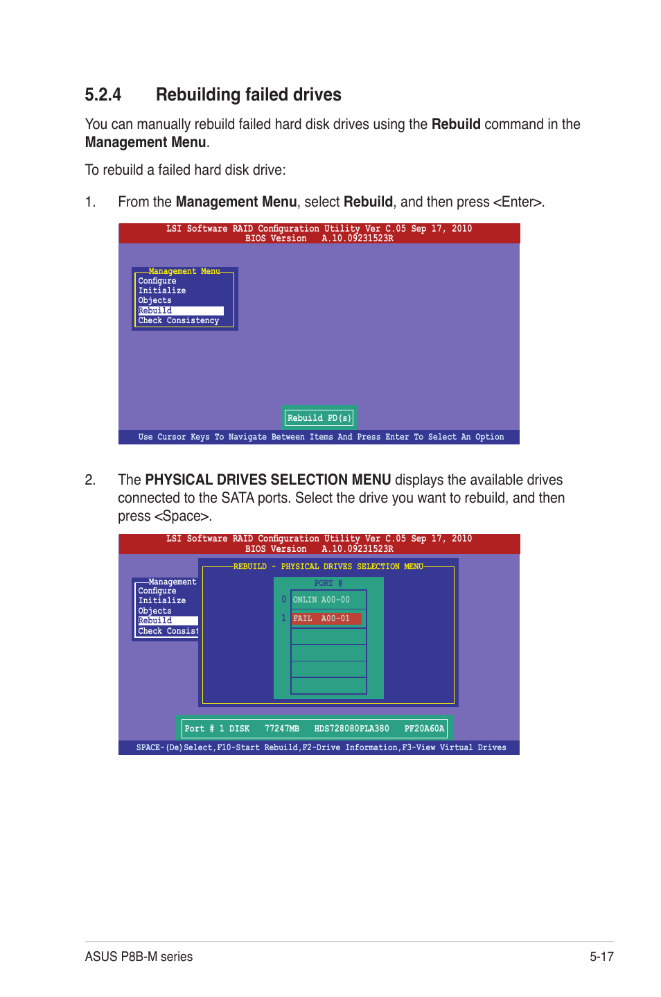 4 rebuilding failed drives, Rebuilding failed drives -17 | Asus P8B-MX User Manual | Page 103 / 150