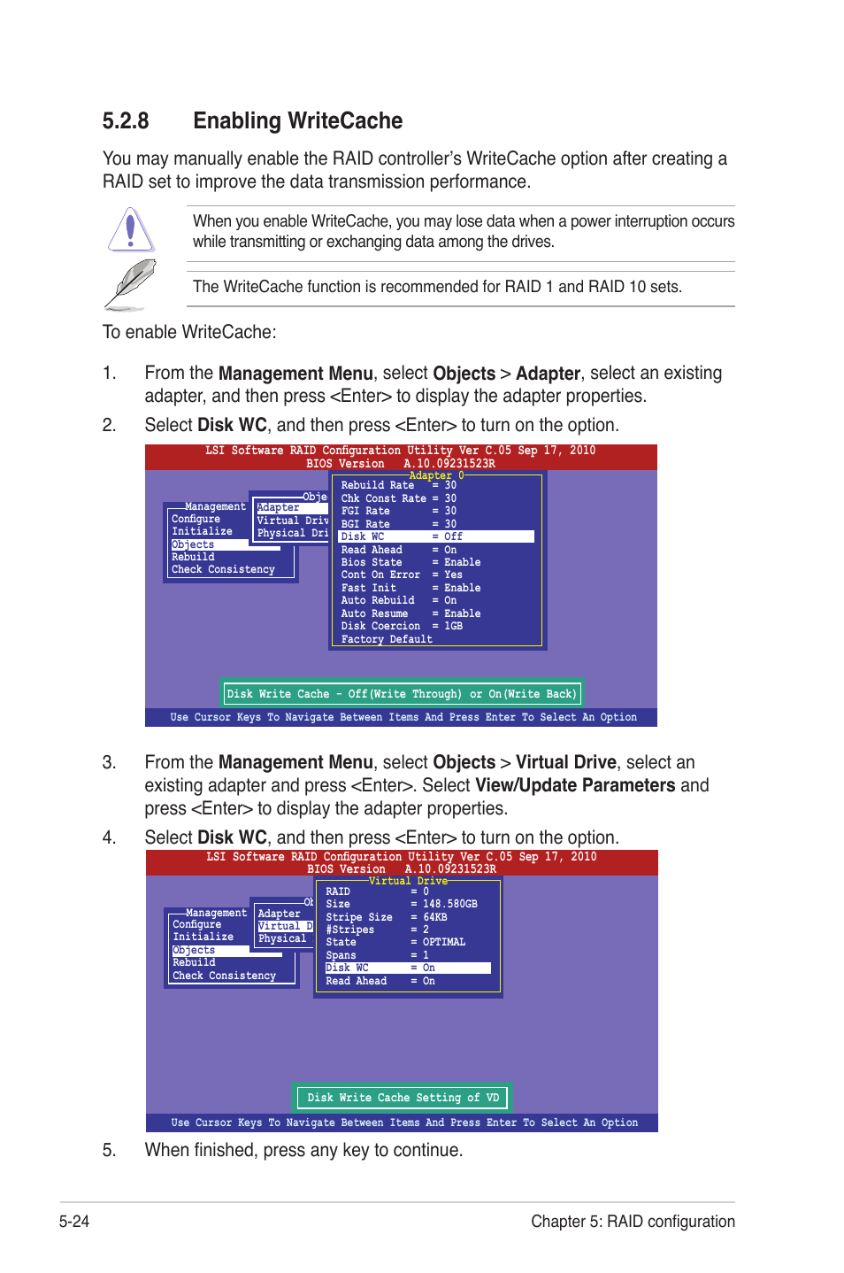 8 enabling writecache, Enabling writecache -24 | Asus P8B-MX User Manual | Page 110 / 150