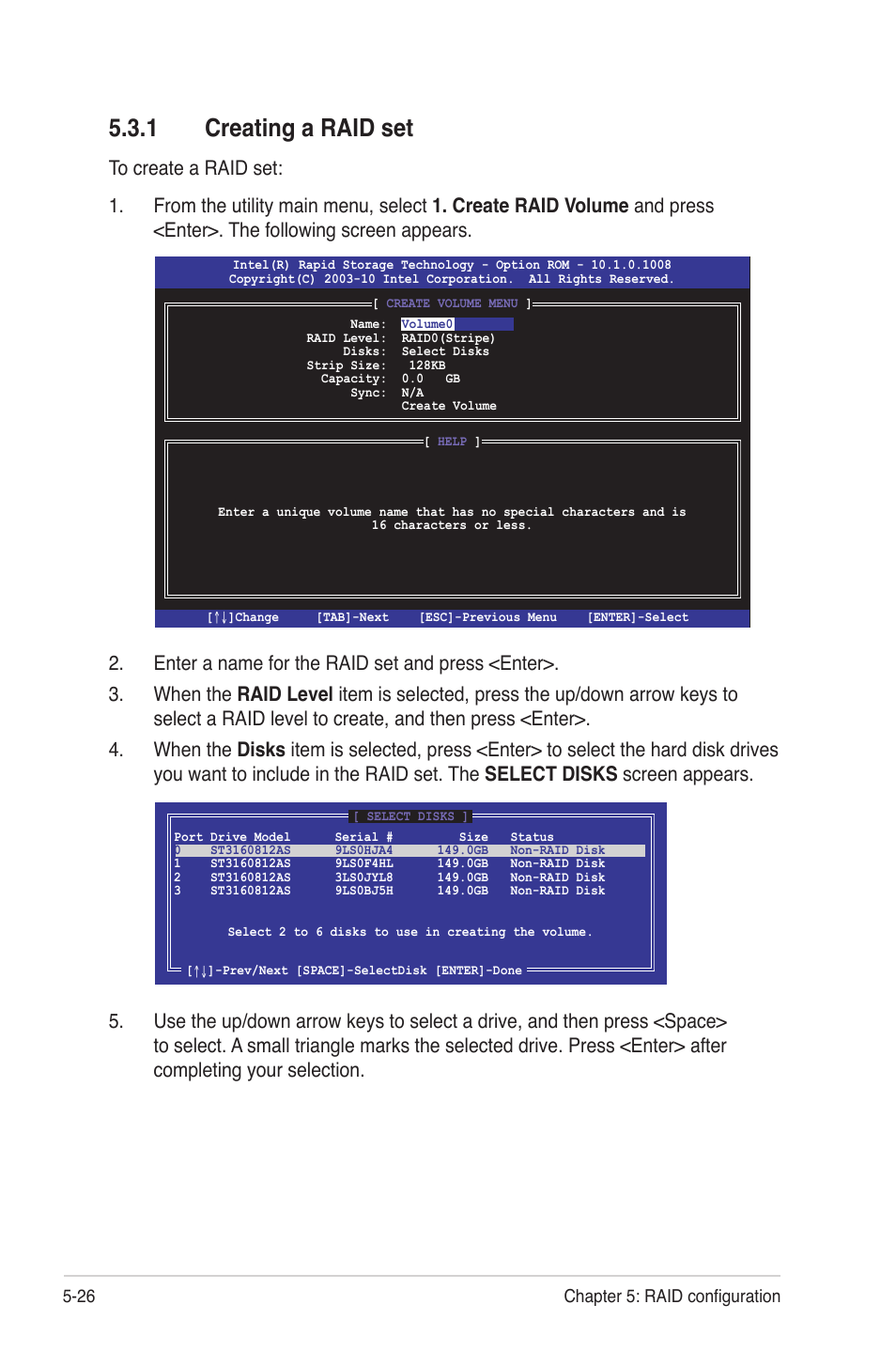 1 creating a raid set, Creating a raid set -26 | Asus P8B-MX User Manual | Page 112 / 150