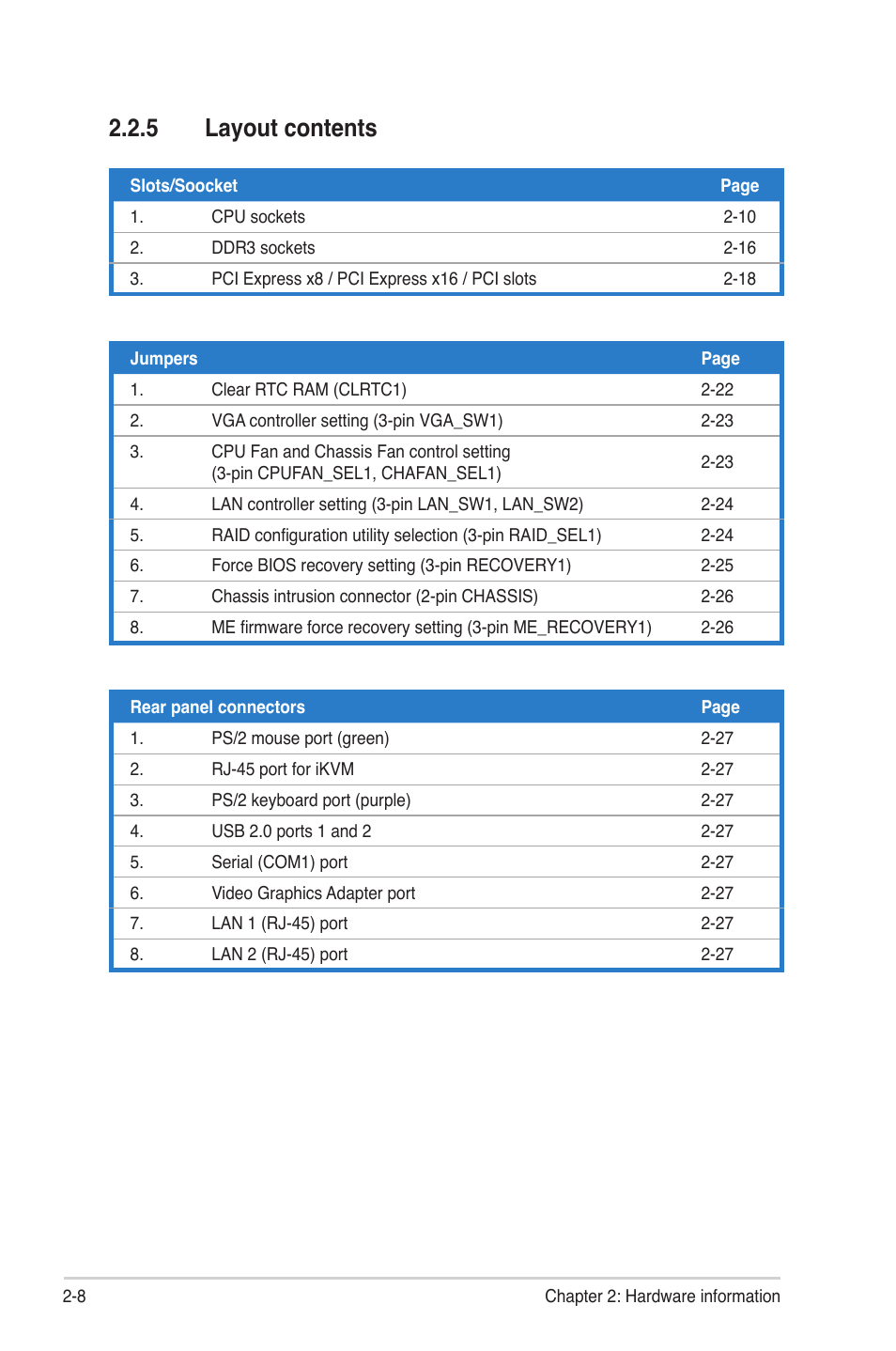 5 layout contents, Layout contents -8 | Asus P8B-MX User Manual | Page 26 / 150