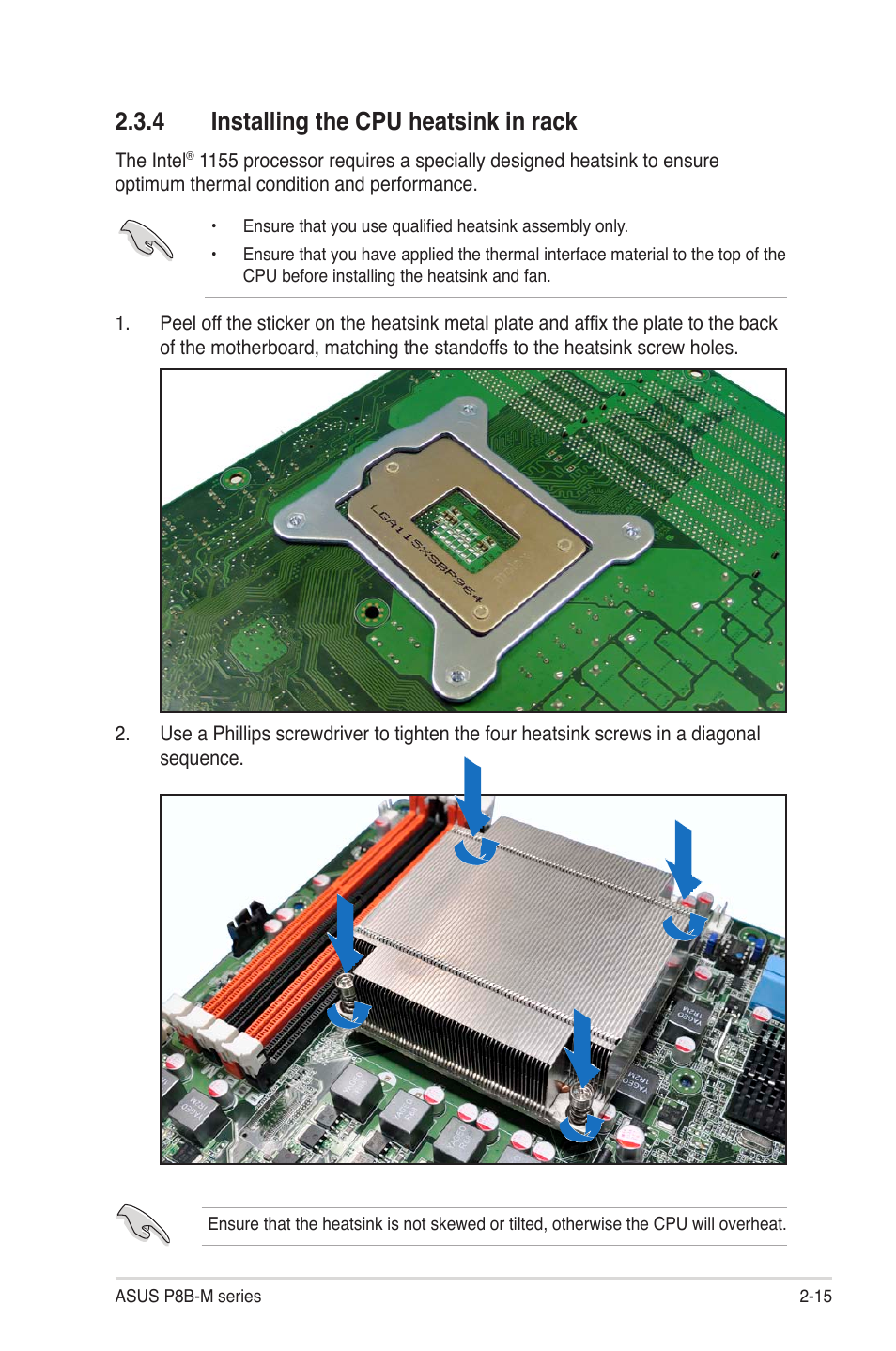 4 installing the cpu heatsink in rack, Installing the cpu heatsink in rack -15 | Asus P8B-MX User Manual | Page 33 / 150