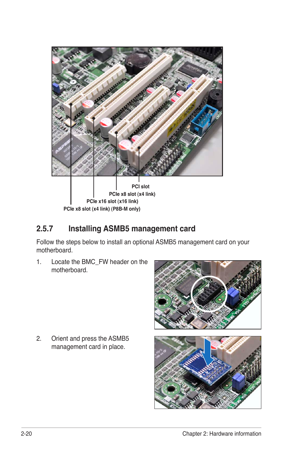 7 installing asmb5 management card, Installing asmb5 management card -20 | Asus P8B-MX User Manual | Page 38 / 150