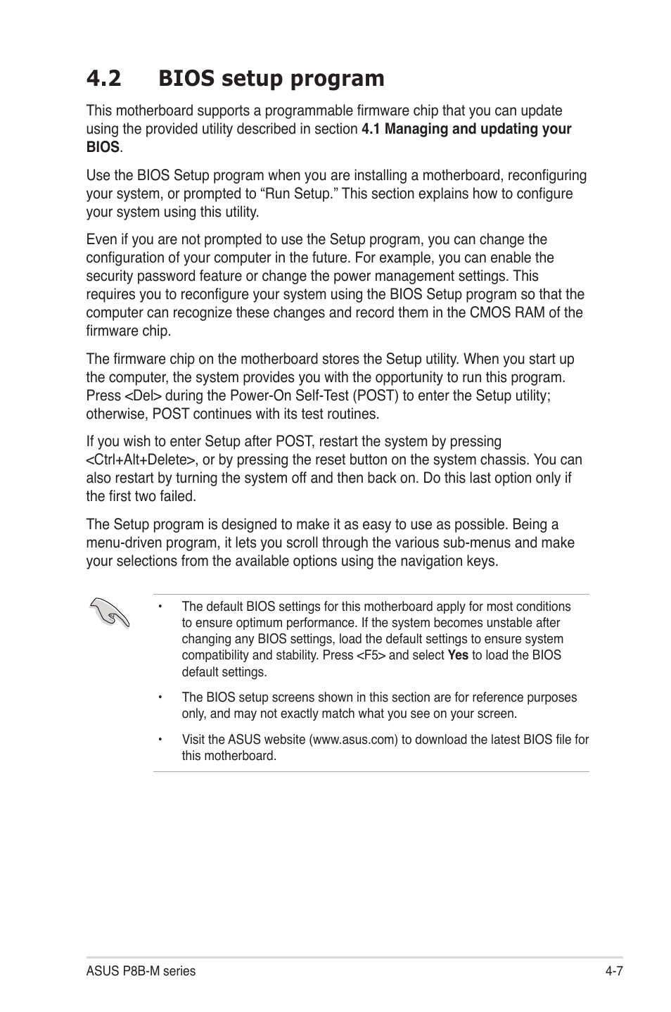 2 bios setup program, Bios setup program -7 | Asus P8B-MX User Manual | Page 65 / 150