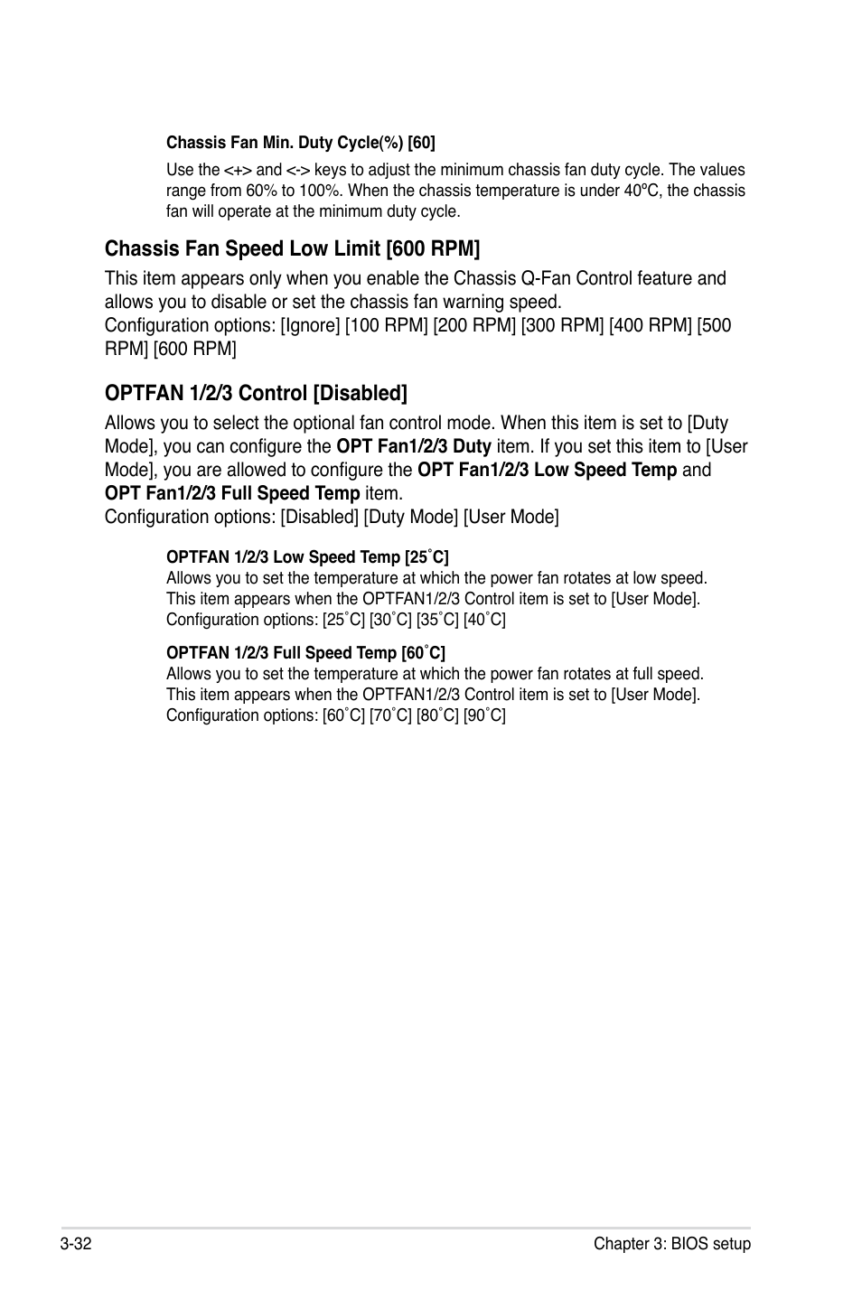 Chassis.fan.speed.low.limit.[600.rpm, Optfan.1/2/3.control.[disabled | Asus Crosshair V Formula/ThunderBolt User Manual | Page 116 / 193