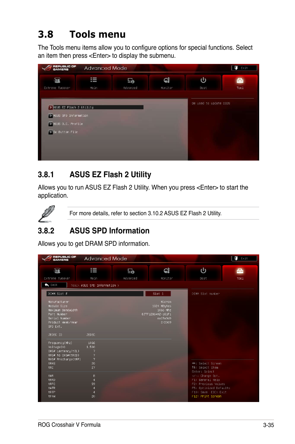 8 tools menu, Asus.ez.flash.2.utility, Asus.spd.information | Asus Crosshair V Formula/ThunderBolt User Manual | Page 119 / 193