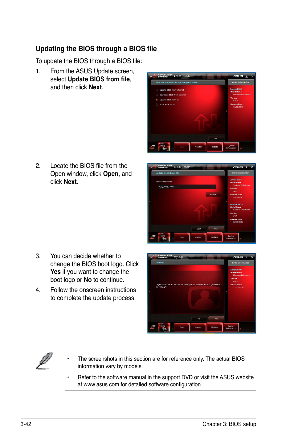 Updating the bios through a bios file | Asus Crosshair V Formula/ThunderBolt User Manual | Page 126 / 193