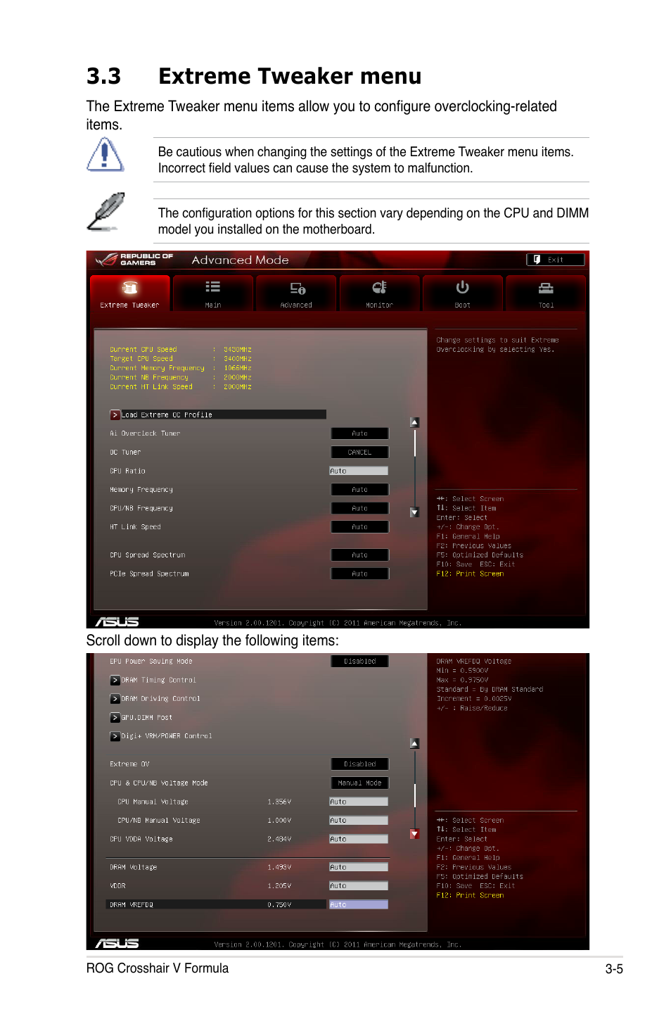 3 extreme tweaker menu | Asus Crosshair V Formula/ThunderBolt User Manual | Page 89 / 193