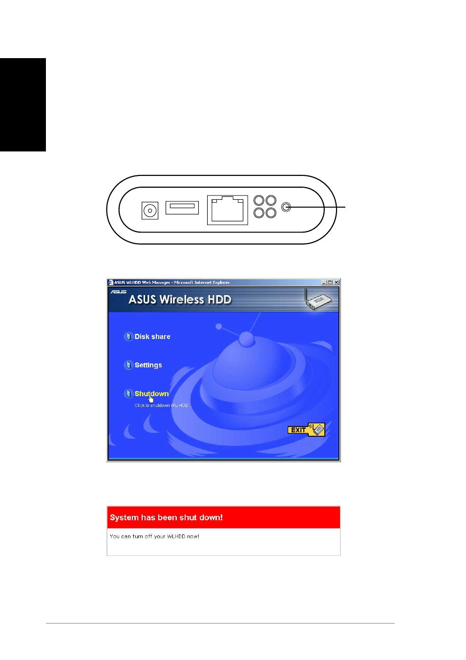 Shutting down the wl-hdd2.5 | Asus WL-HDD2.5 User Manual | Page 14 / 84