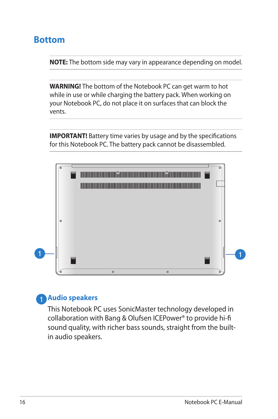 Bottom | Asus UX51VZ User Manual | Page 16 / 104