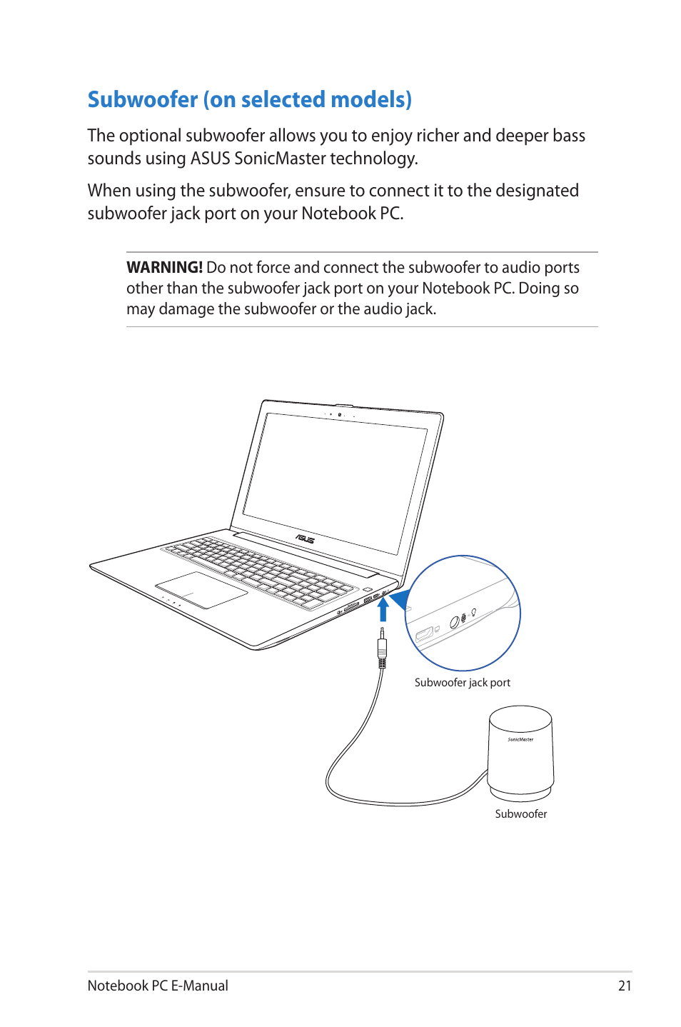 Subwoofer (on selected models) | Asus UX51VZ User Manual | Page 21 / 104