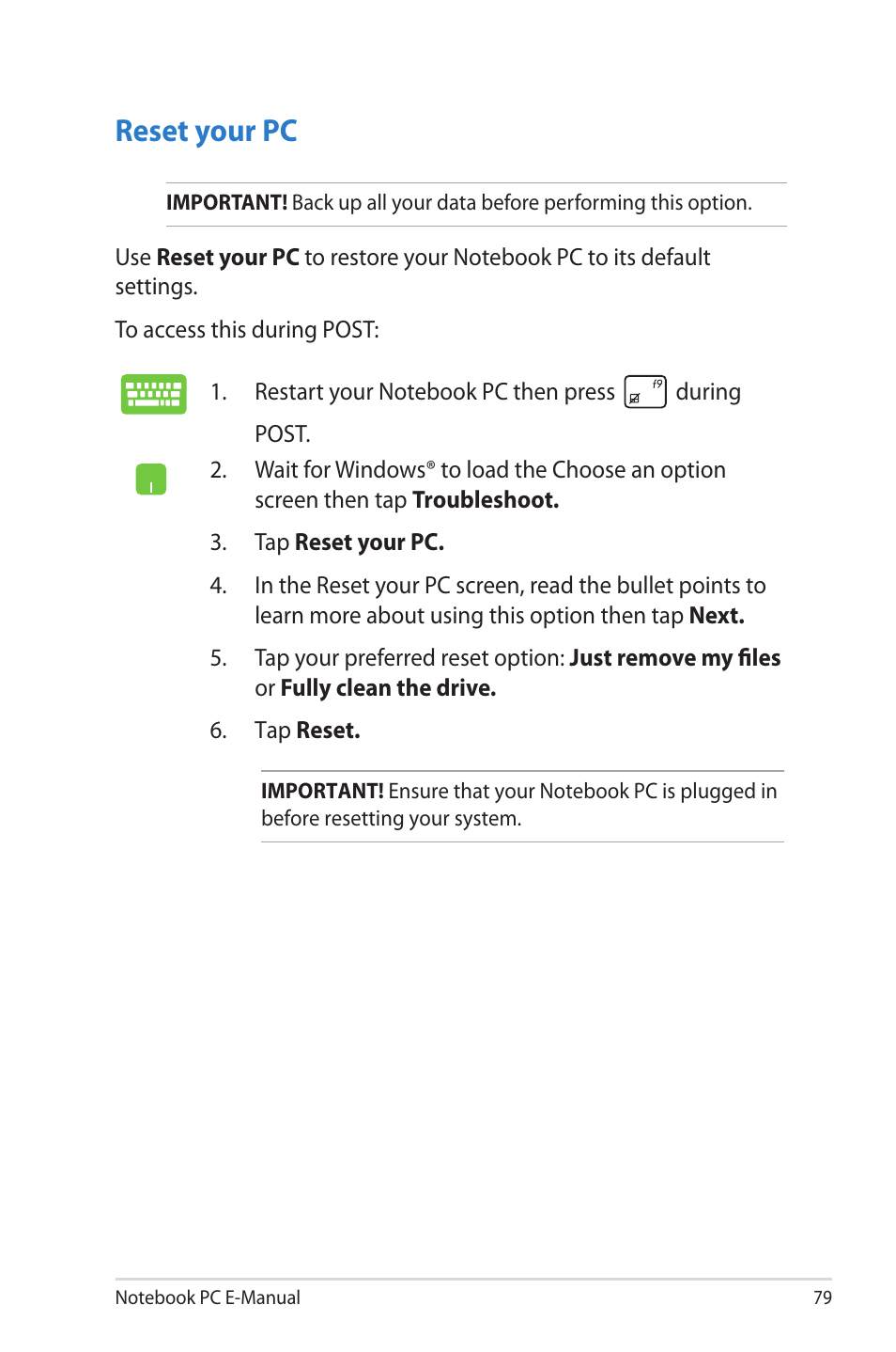 Reset your pc | Asus UX51VZ User Manual | Page 79 / 104