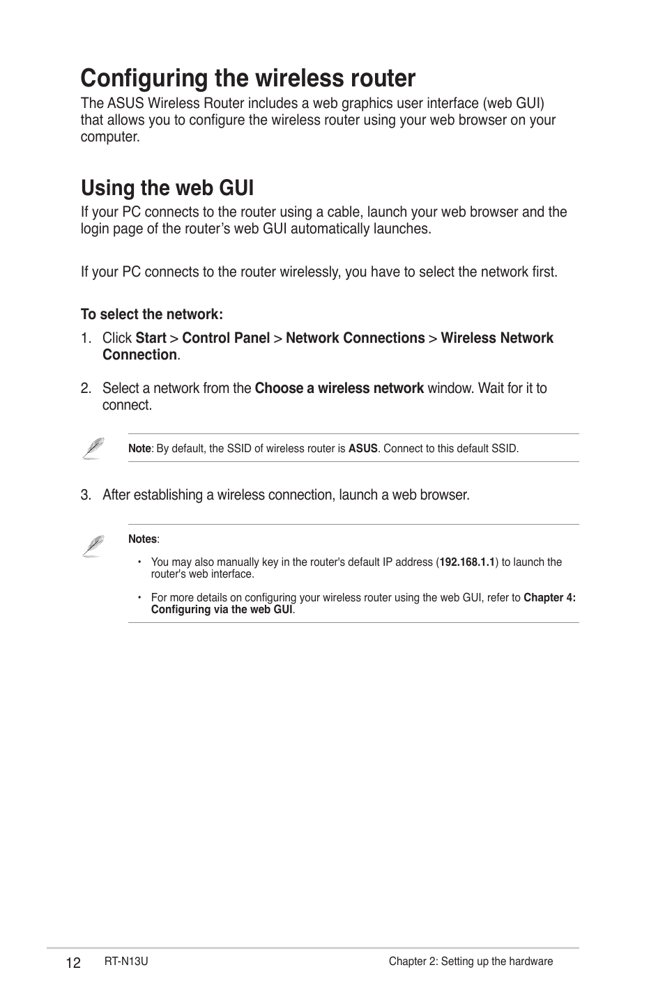 Configuring the wireless router, Using the web gui | Asus RT-N13U User Manual | Page 12 / 61