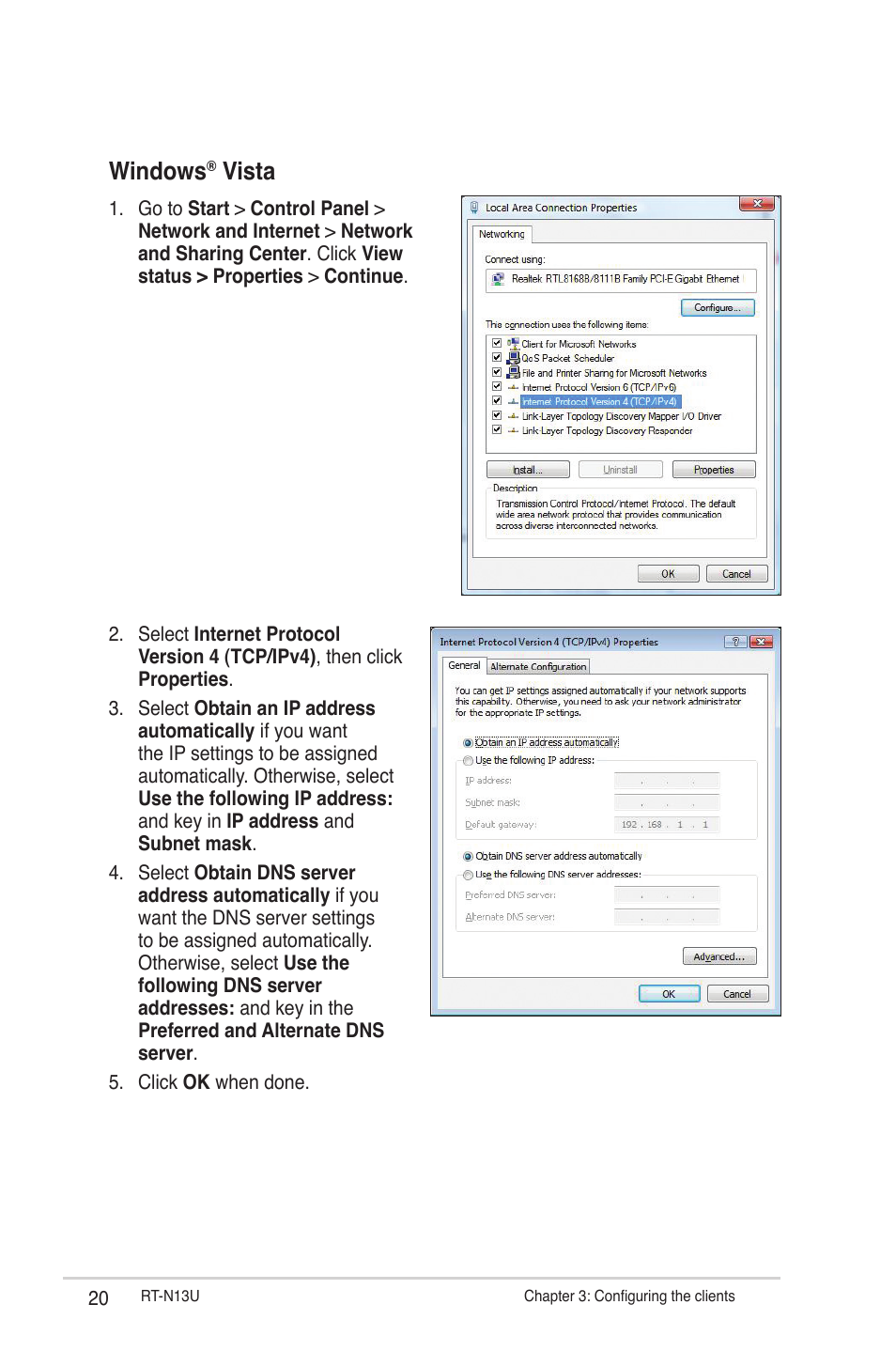 Windows, Vista | Asus RT-N13U User Manual | Page 20 / 61