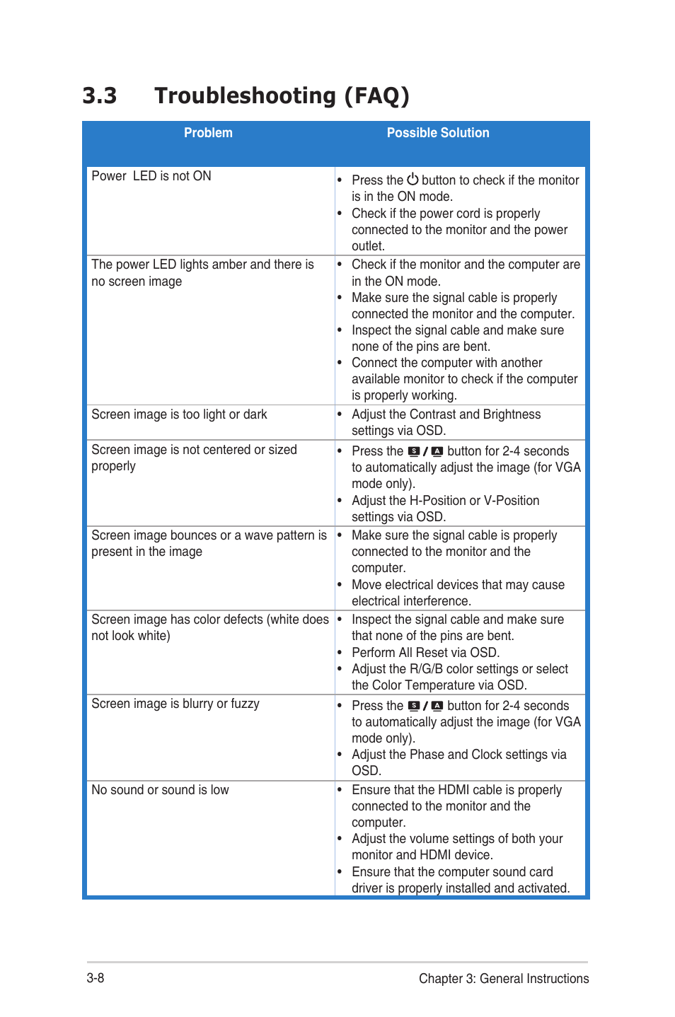 Troubleshooting (faq) -8, 3 troubleshooting (faq) | Asus VW22ATL User Manual | Page 24 / 26