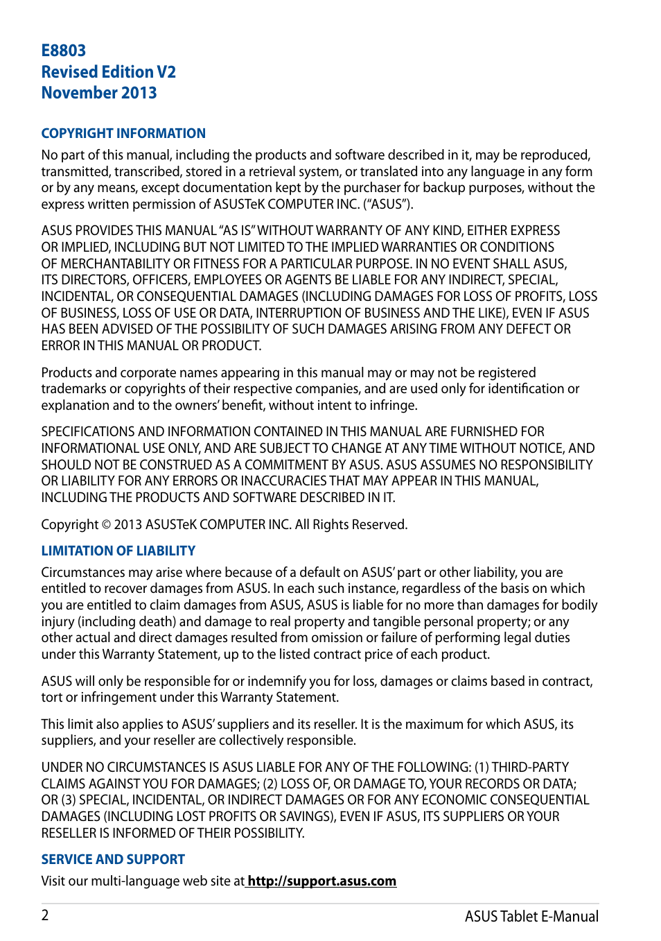 Asus Transformer Pad (TF701T) User Manual | Page 2 / 102