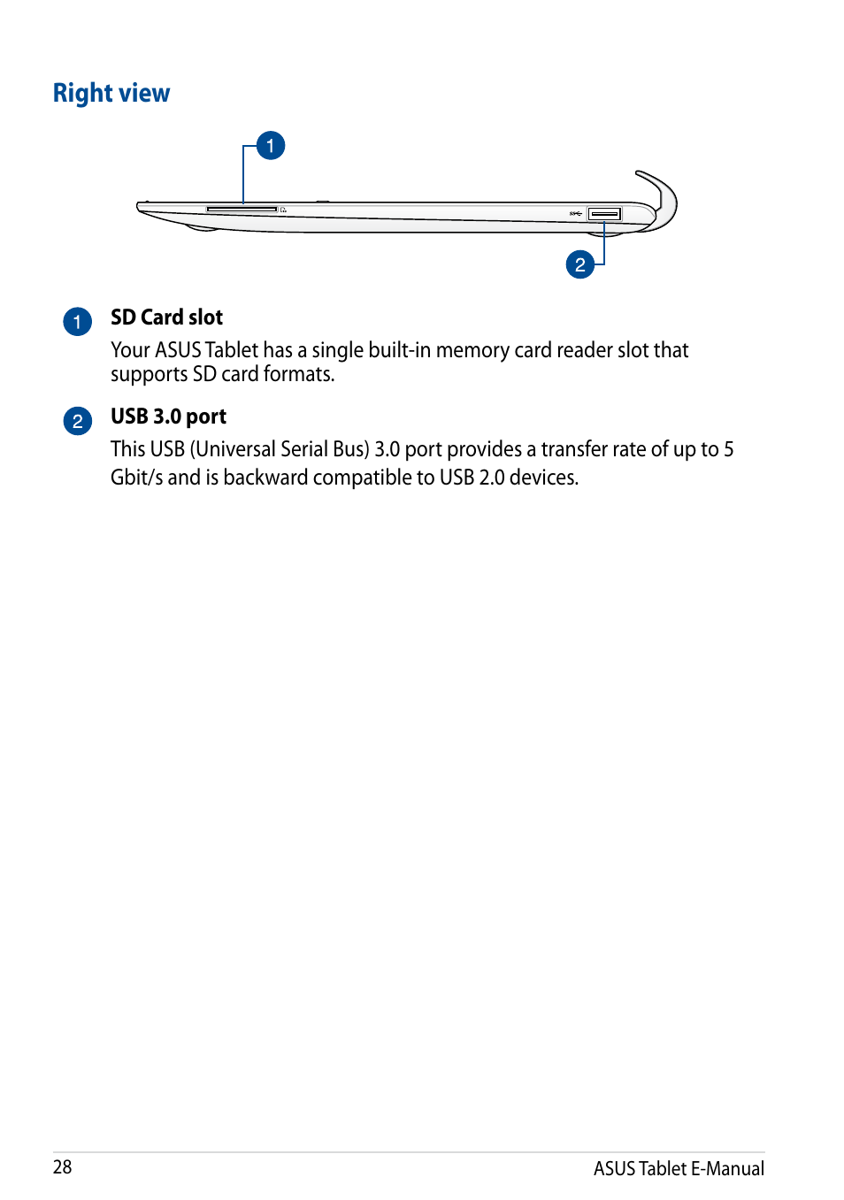 Right view | Asus Transformer Pad (TF701T) User Manual | Page 28 / 102