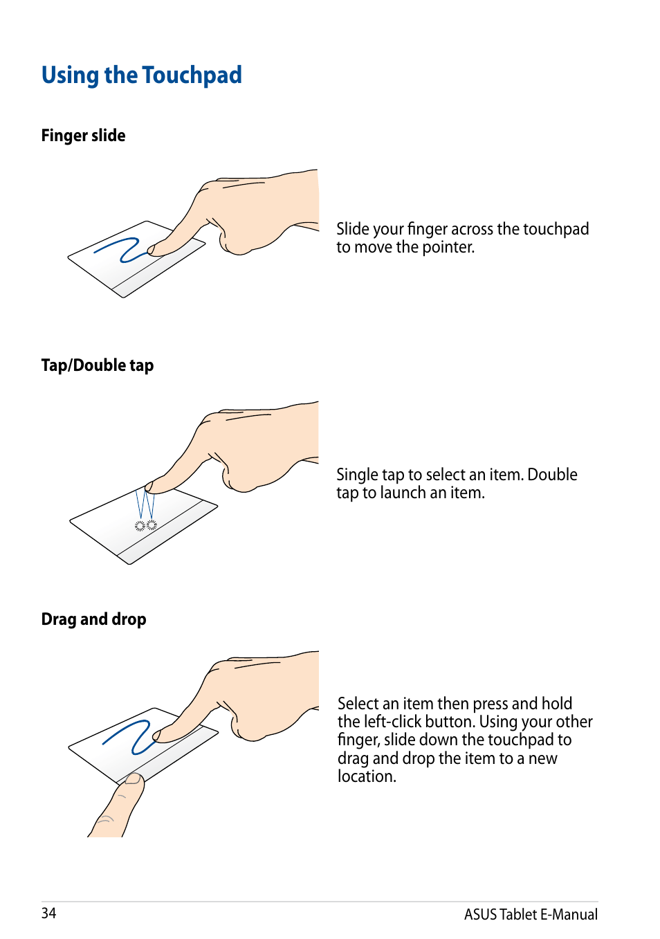 Using the touchpad | Asus Transformer Pad (TF701T) User Manual | Page 34 / 102