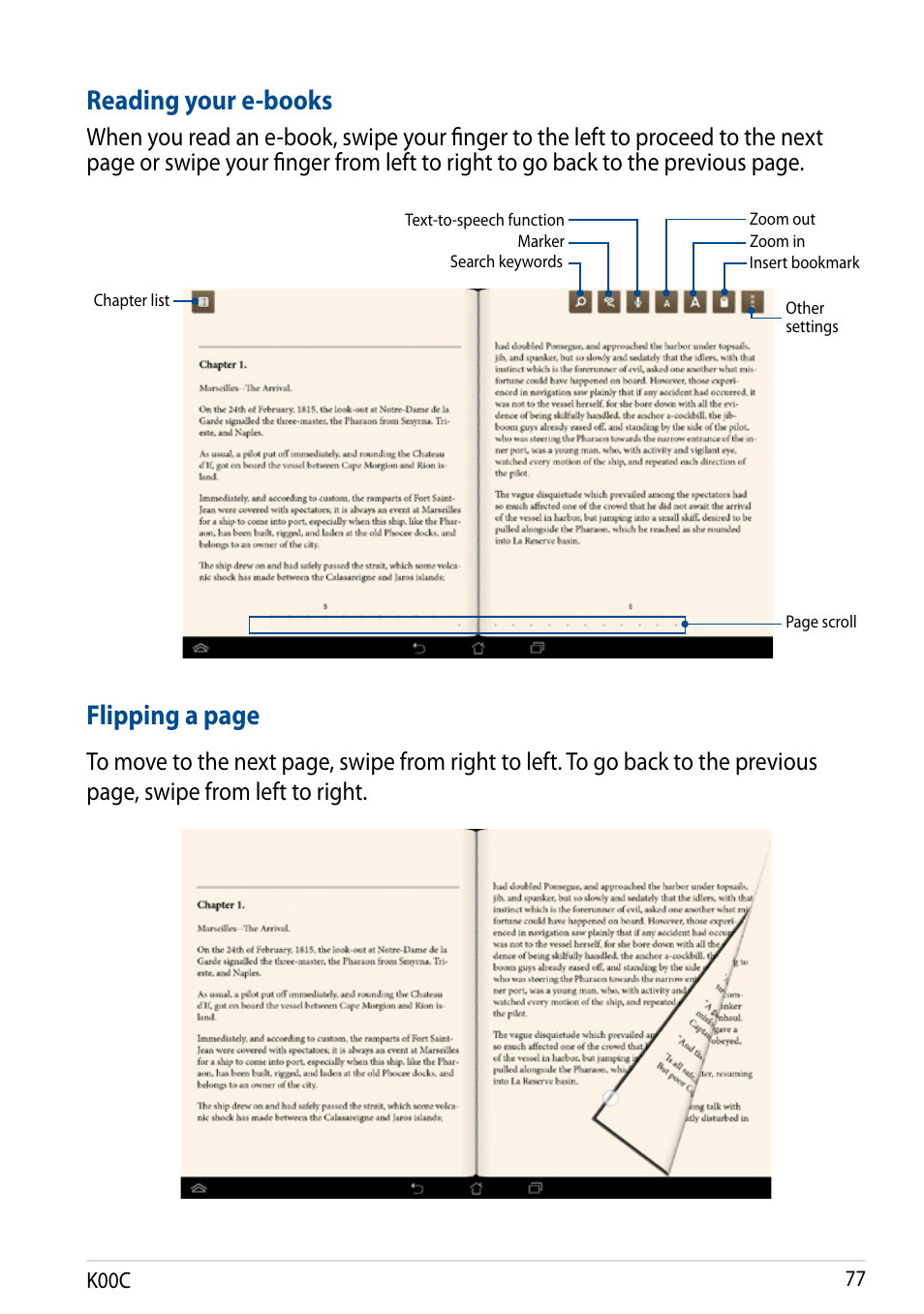 Reading your e-books, Flipping a page | Asus Transformer Pad (TF701T) User Manual | Page 77 / 102