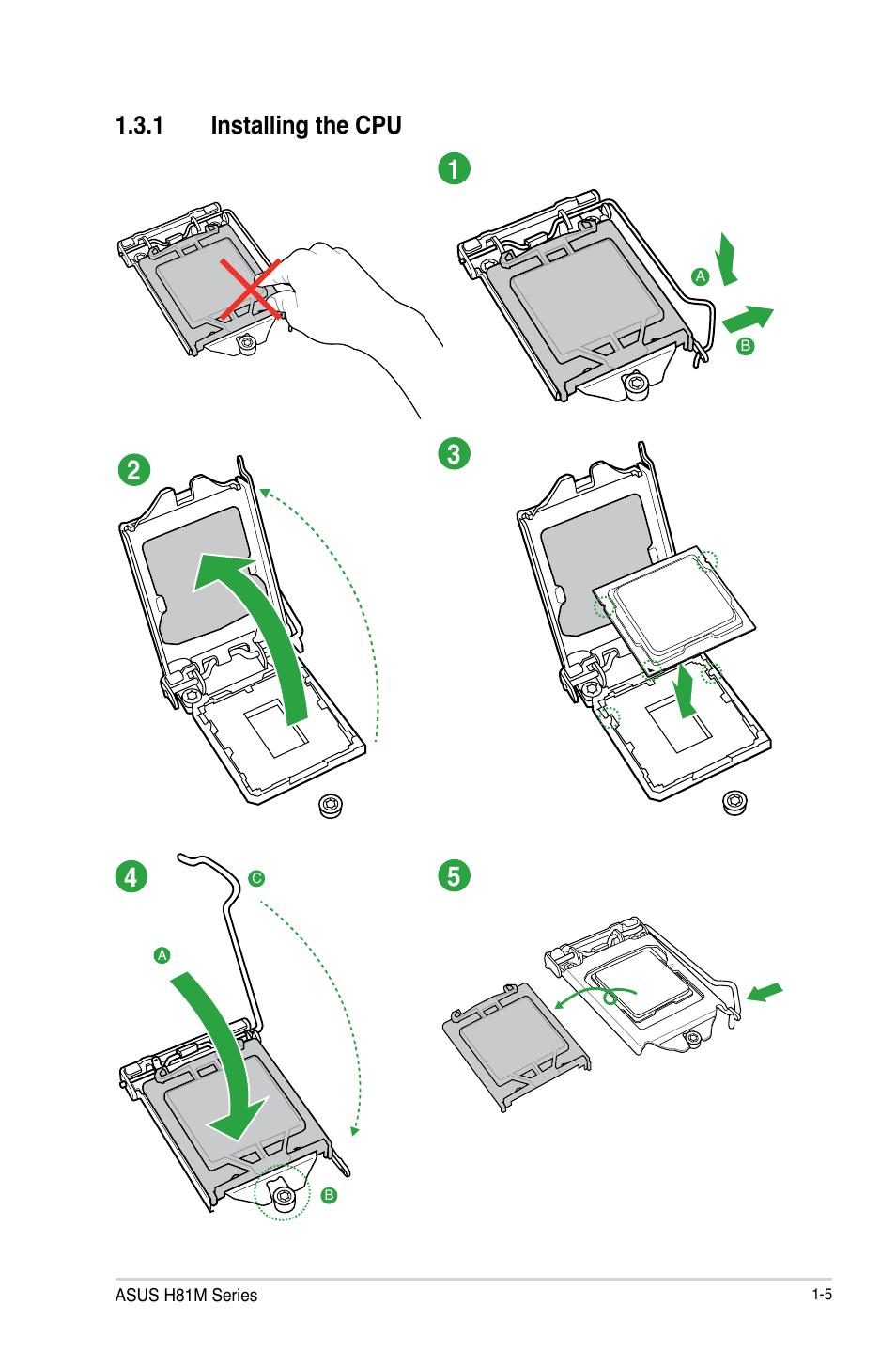 1 installing the cpu | Asus H81M-E User Manual | Page 13 / 48