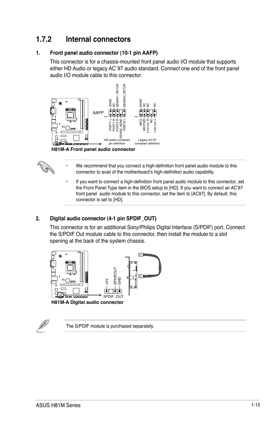 2 internal connectors, Asus h81m series | Asus H81M-E User Manual | Page 23 / 48