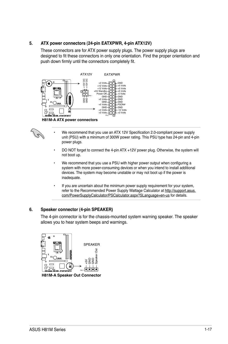 Asus h81m series, H81m-a speaker out connector | Asus H81M-E User Manual | Page 25 / 48
