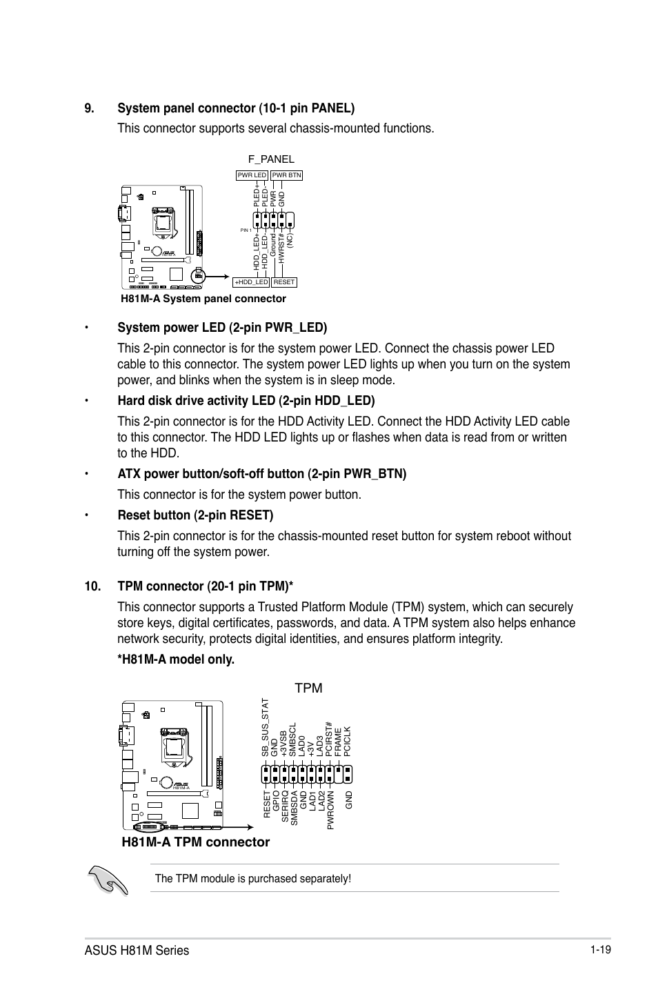 Asus h81m series, H81m-a tpm connector | Asus H81M-E User Manual | Page 27 / 48