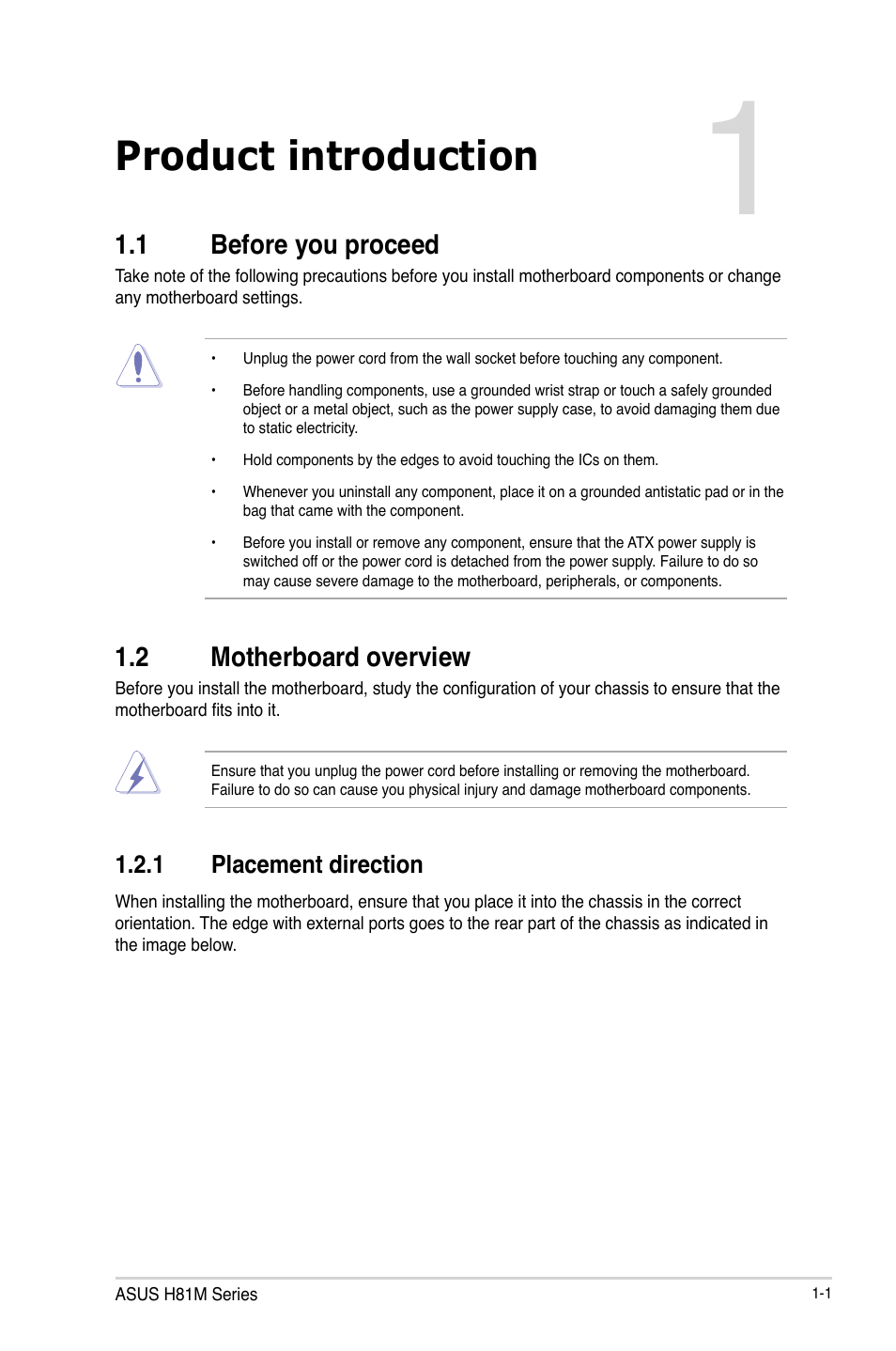 Product introduction, 1 before you proceed, 2 motherboard overview | Asus H81M-E User Manual | Page 9 / 48