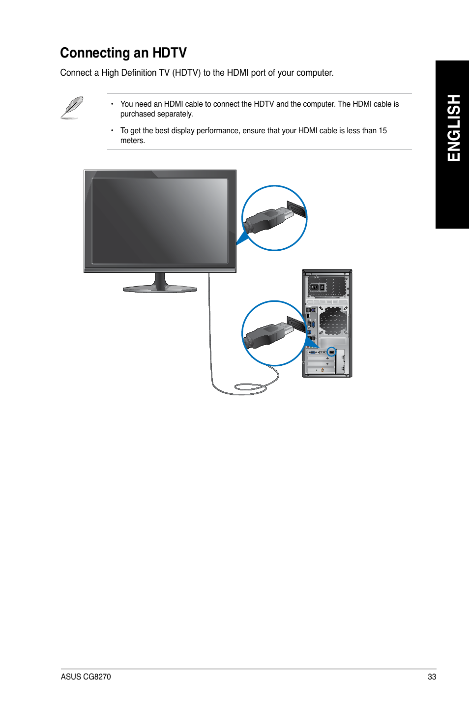 Connecting an hdtv, En gl is h en gl is h | Asus CG8270 User Manual | Page 33 / 76