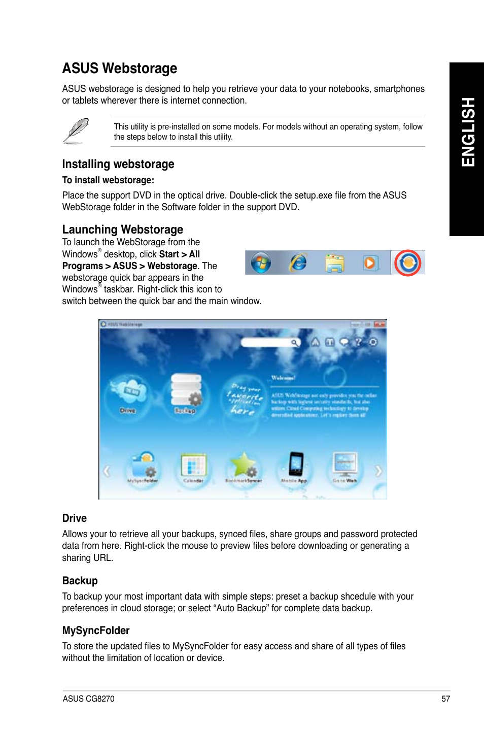 Asus webstorage, En gl is h en gl is h | Asus CG8270 User Manual | Page 57 / 76