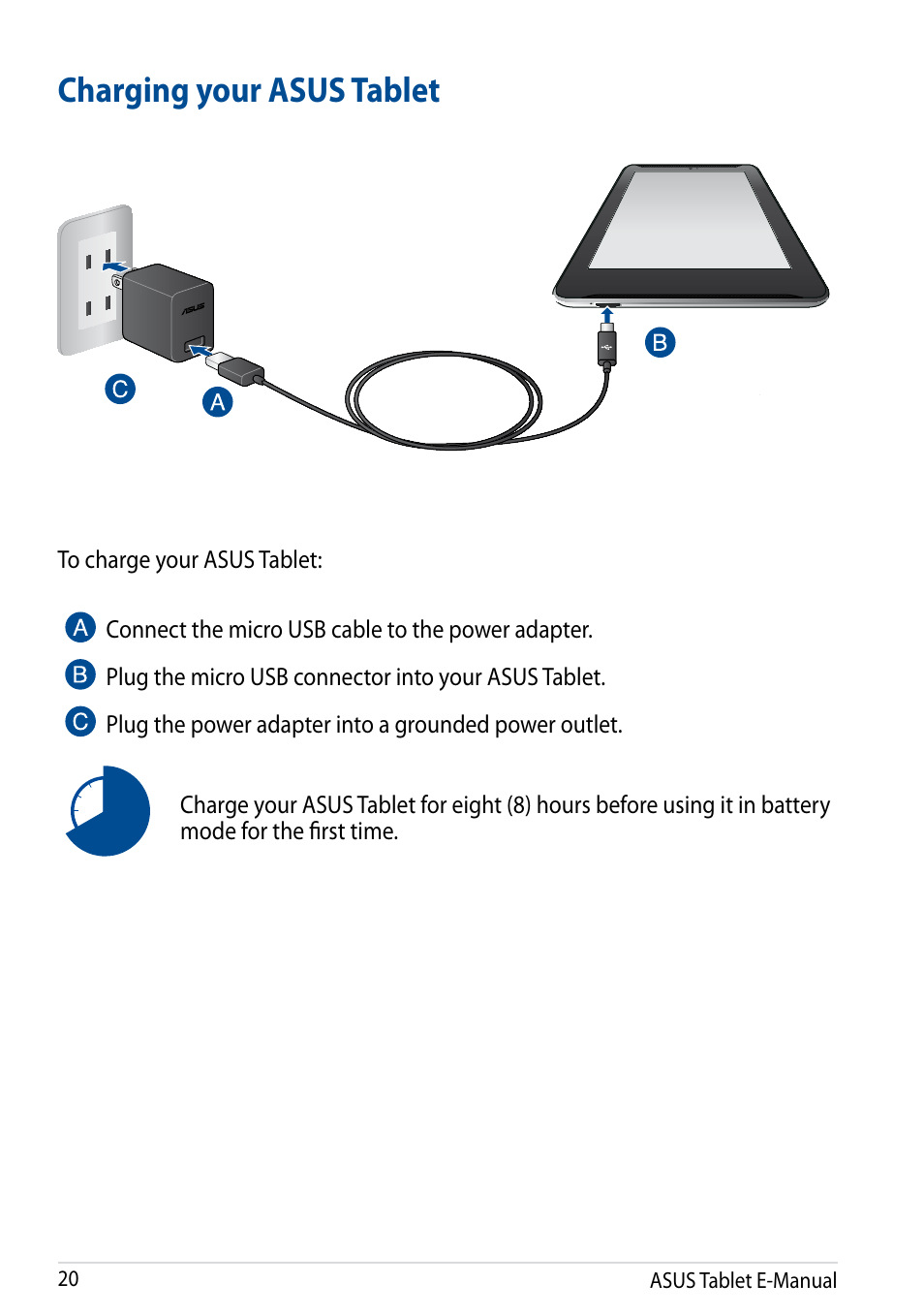 Charging your asus tablet | Asus Fonepad 7 User Manual | Page 20 / 102